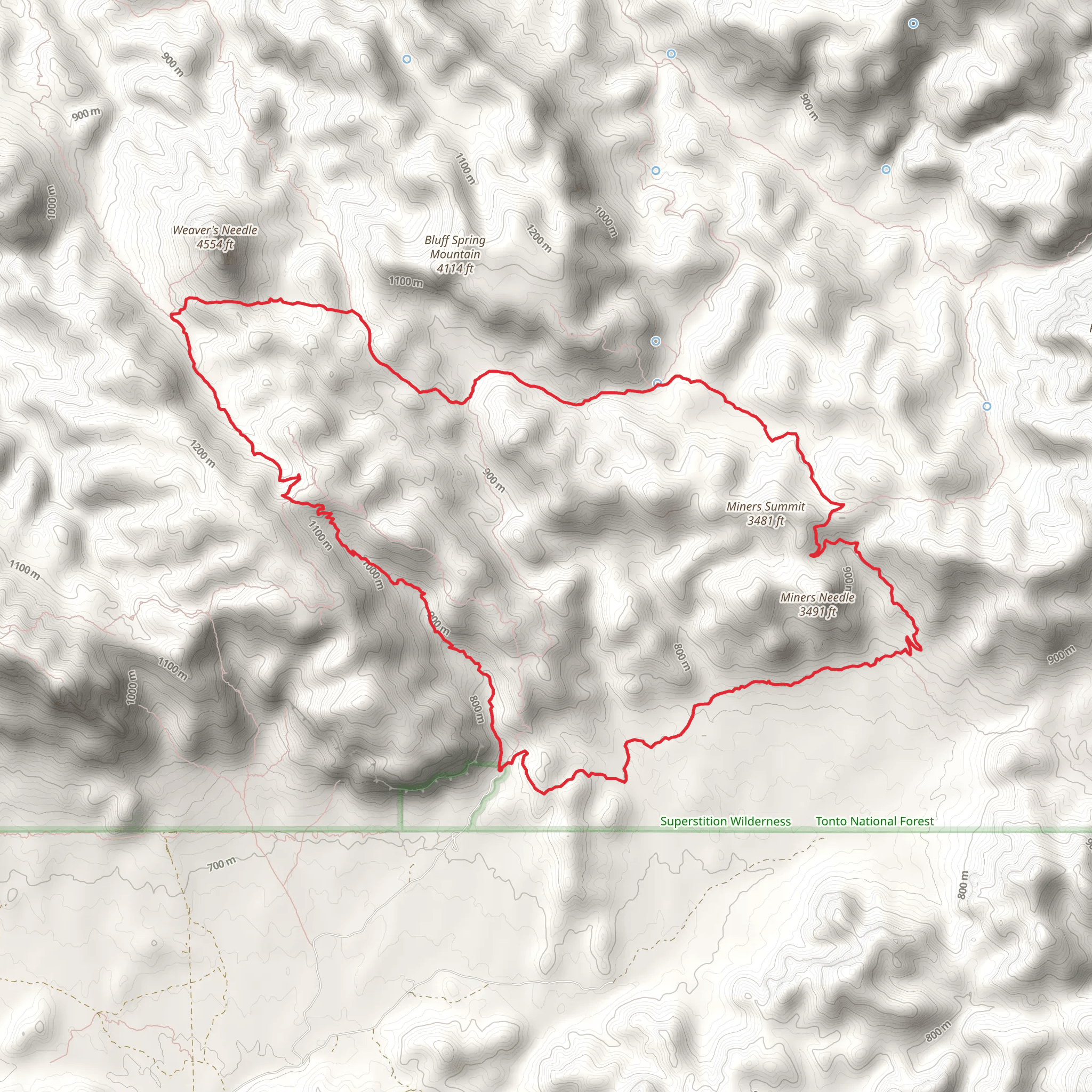 Peralta Canyon, Bluff Saddle and Dutchman Loop Trail mobile static map