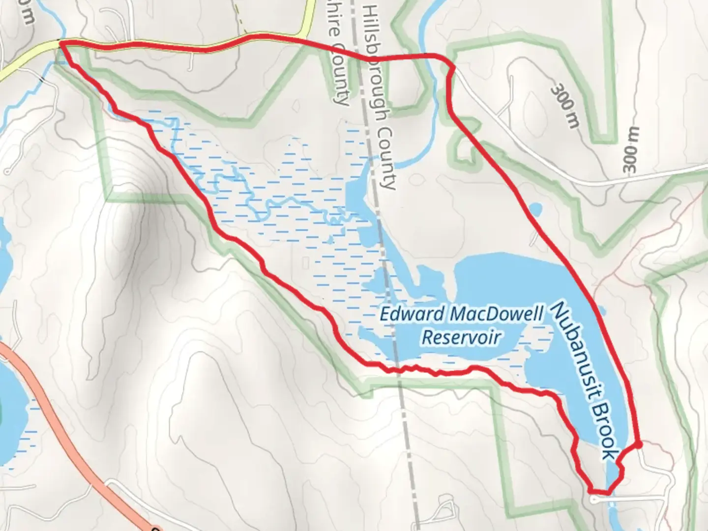 An image depicting the trail Edward MacDowell Reservoir Loop Trail and its surrounding area.