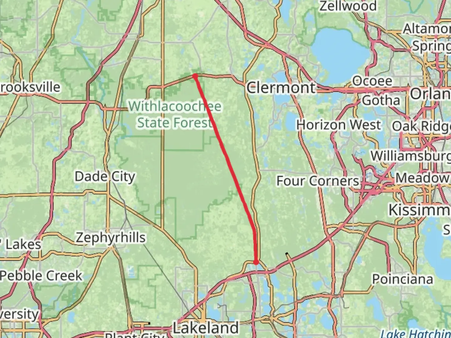An image depicting the trail Van Fleet State Trail from Polk City and its surrounding area.