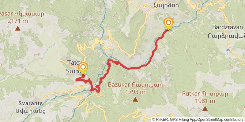 Transcaucasian Trail - Armenia stage 44 Map