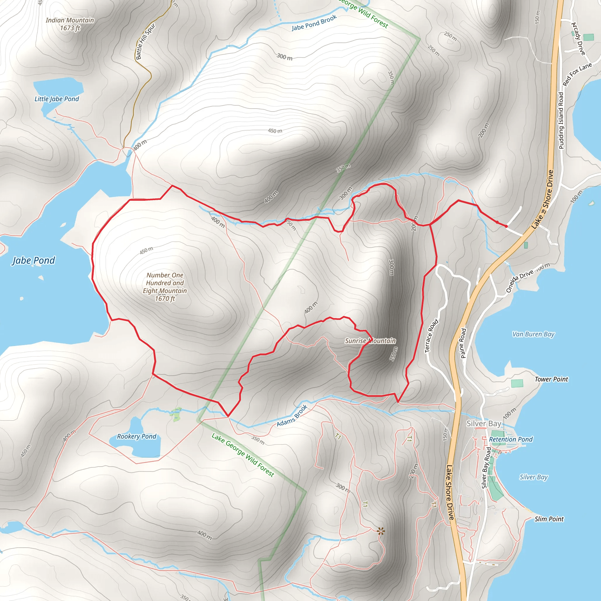 No 108 Mountain, Jabe Pond and Sunrise Mountain Loop mobile static map