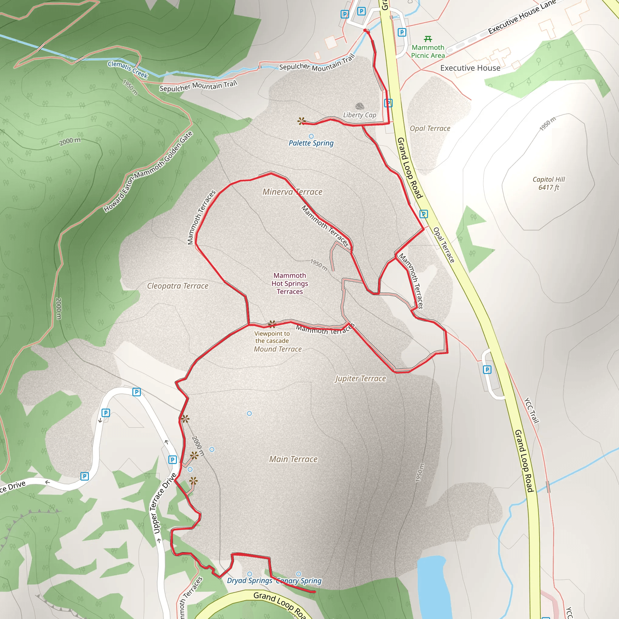 Mammoth Terraces Trail mobile static map