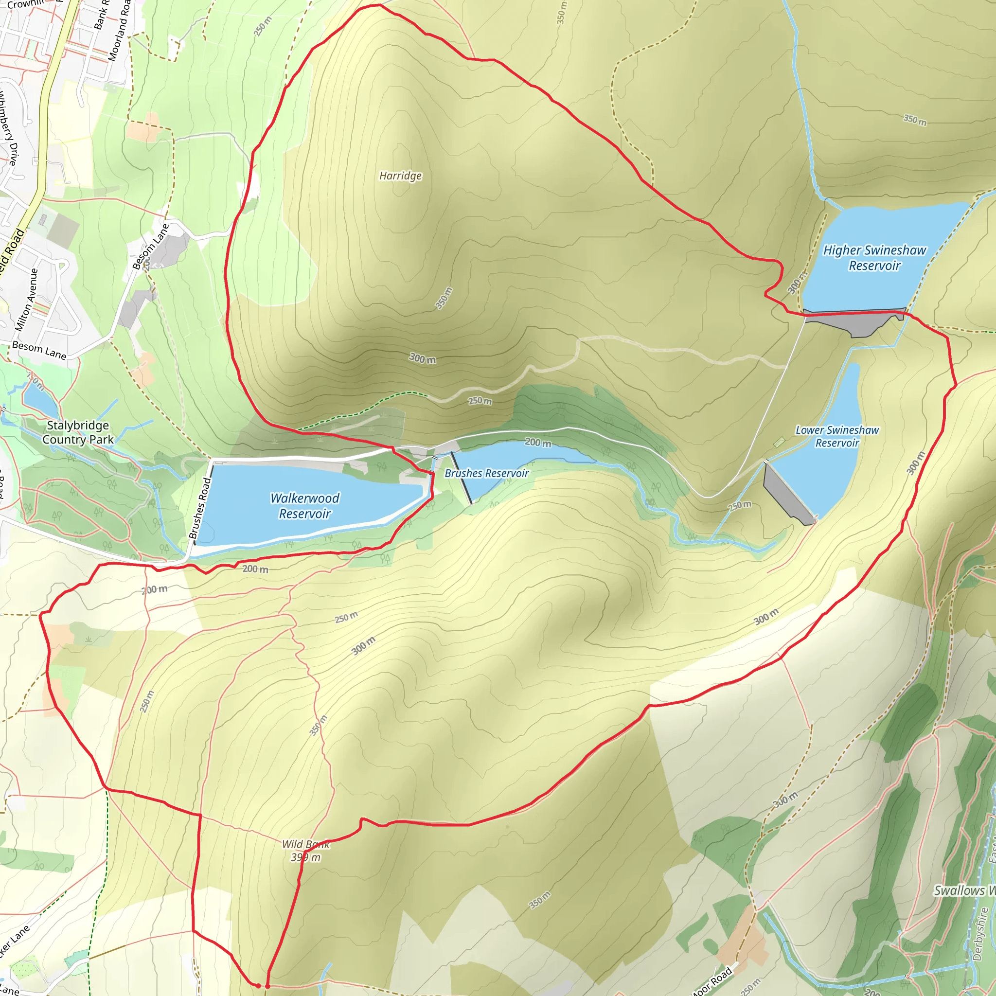 Hollingworthall Moor and Walkerwood Reservoirs mobile static map