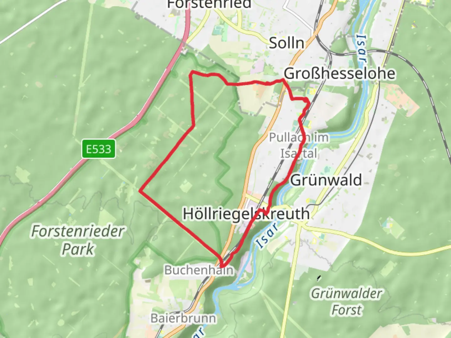 An image depicting the trail Ludwig-Geräumt and Josef Breher Weg and its surrounding area.