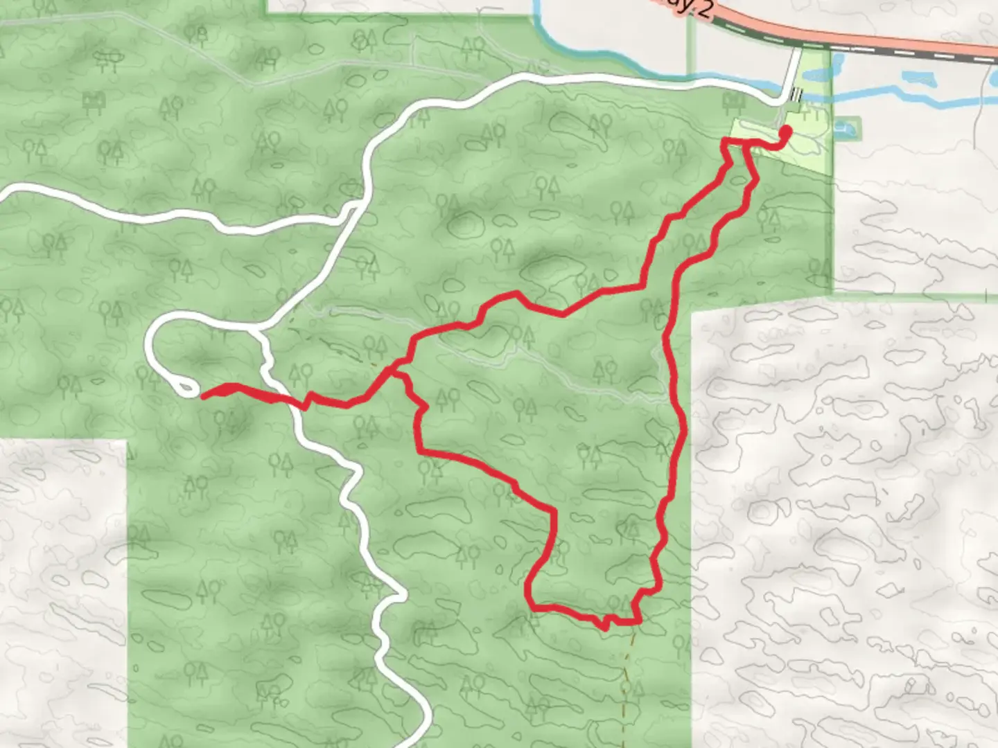 An image depicting the trail PowerLine and Scott Lookout National Recreation Loop Trail and its surrounding area.