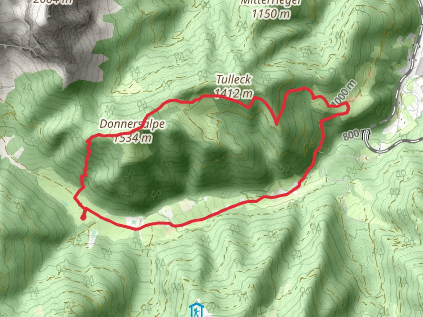 An image depicting the trail Donnersalpe and its surrounding area.