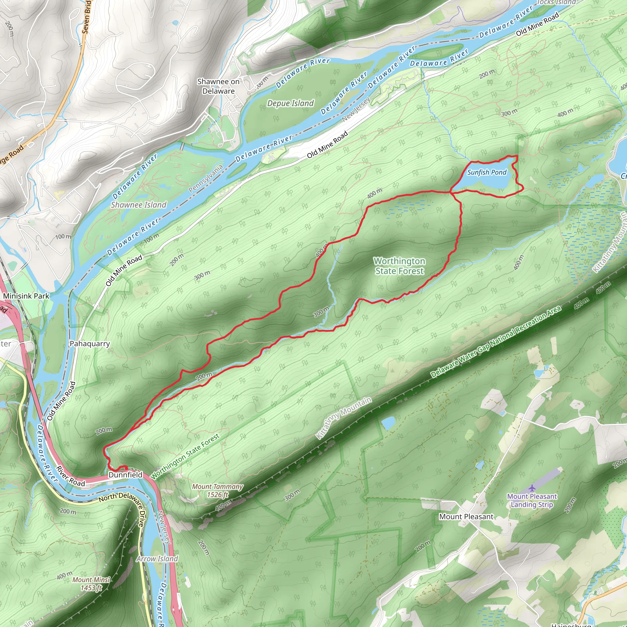 Appalachian, Sunfish Pond and Dunnfield Creek Loop Trail mobile static map