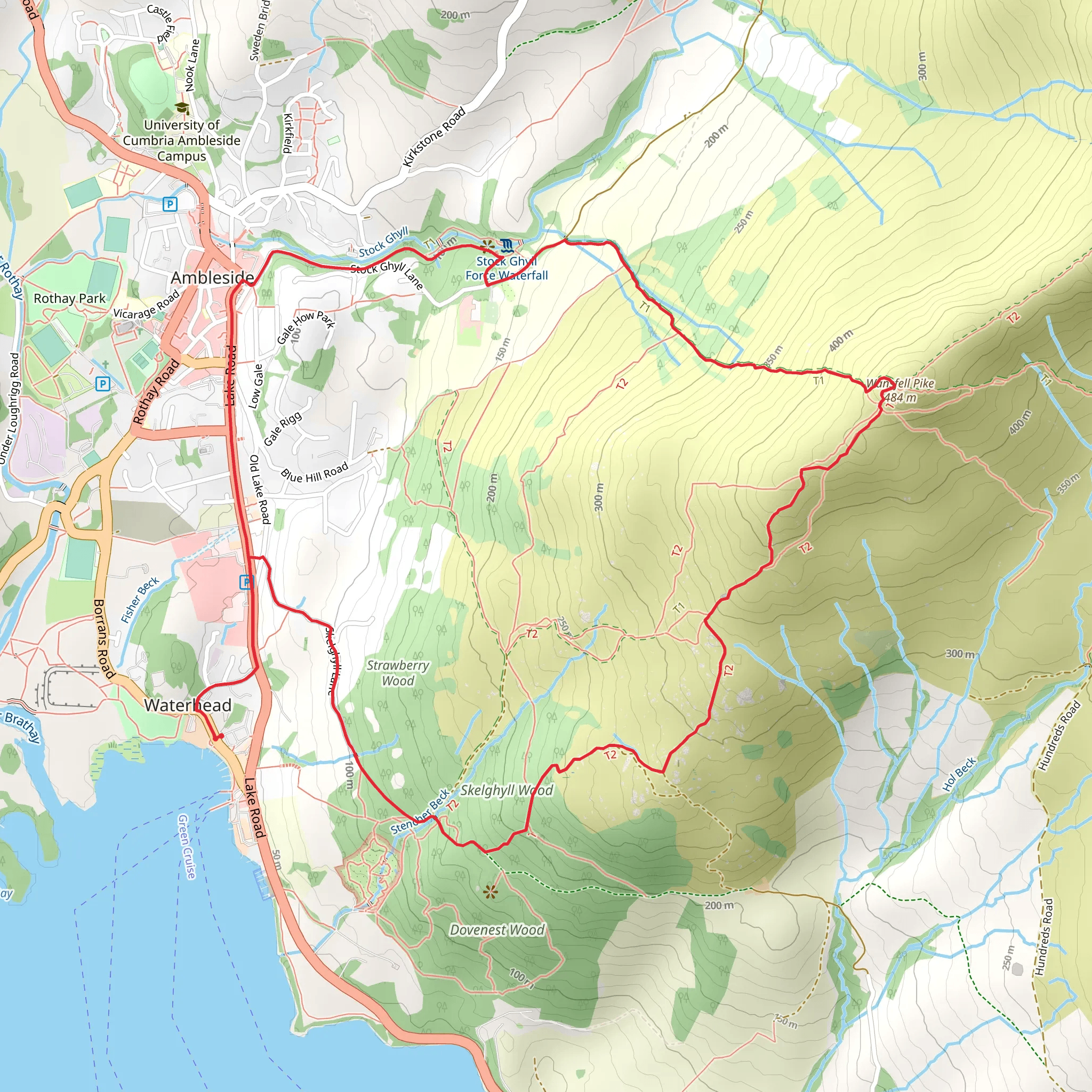 Stockghyll Force Waterfall, Wansfell Pike and Skelghyll Wood Loop mobile static map