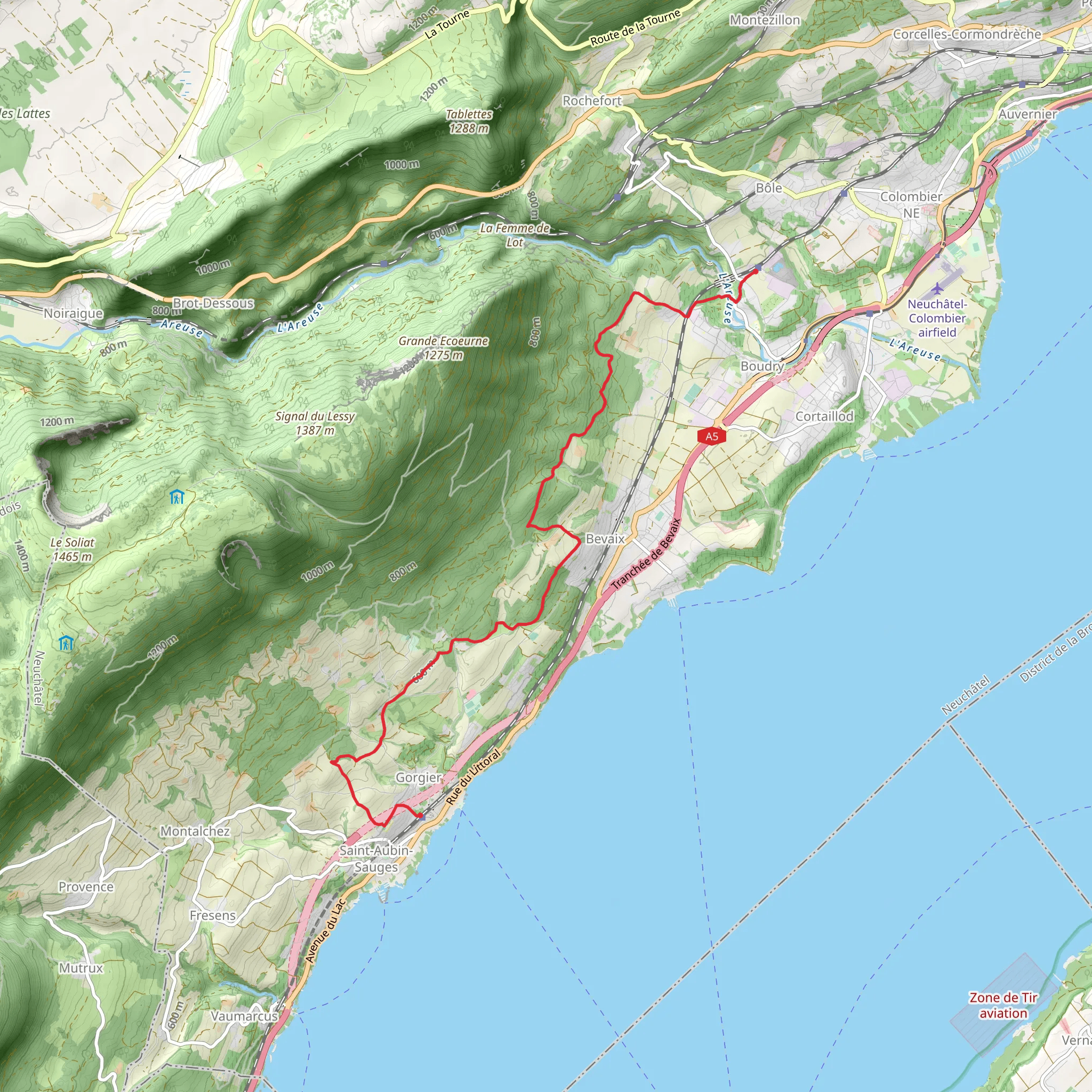Boudry to St-Aubin mobile static map