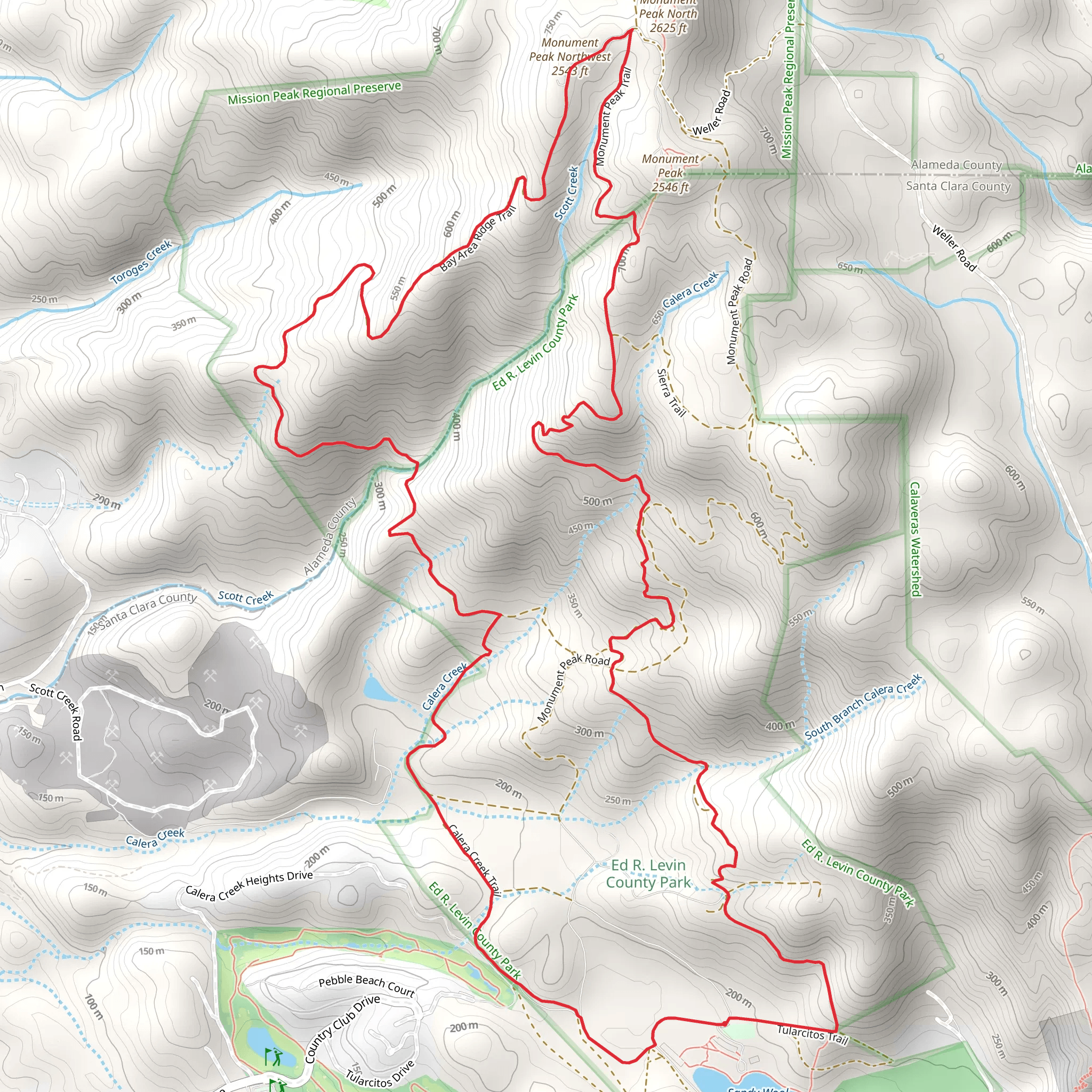 Monument Peak and Agua Caliente Loop Trail mobile static map