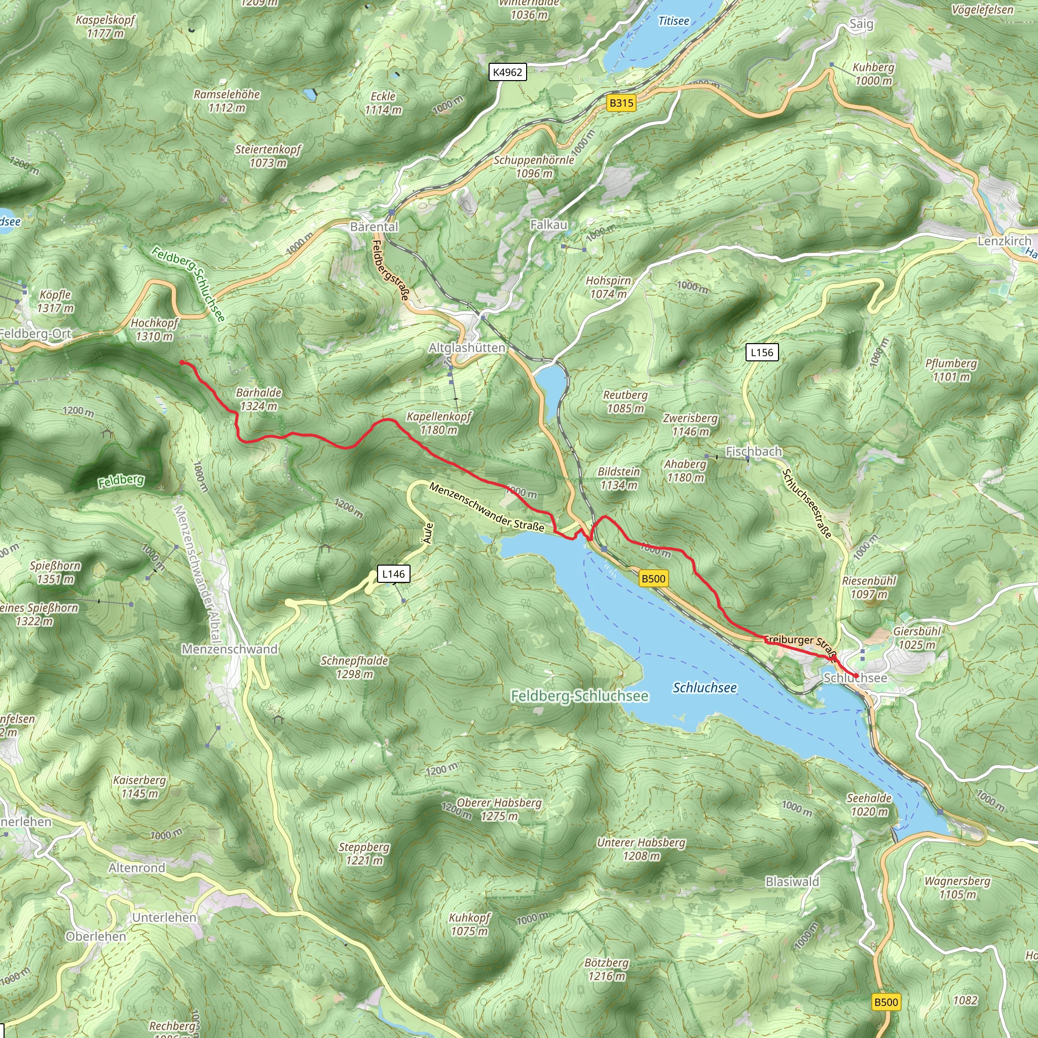 Hochkopfhuette to Schluchsee via Feldberg Schluchsee mobile static map