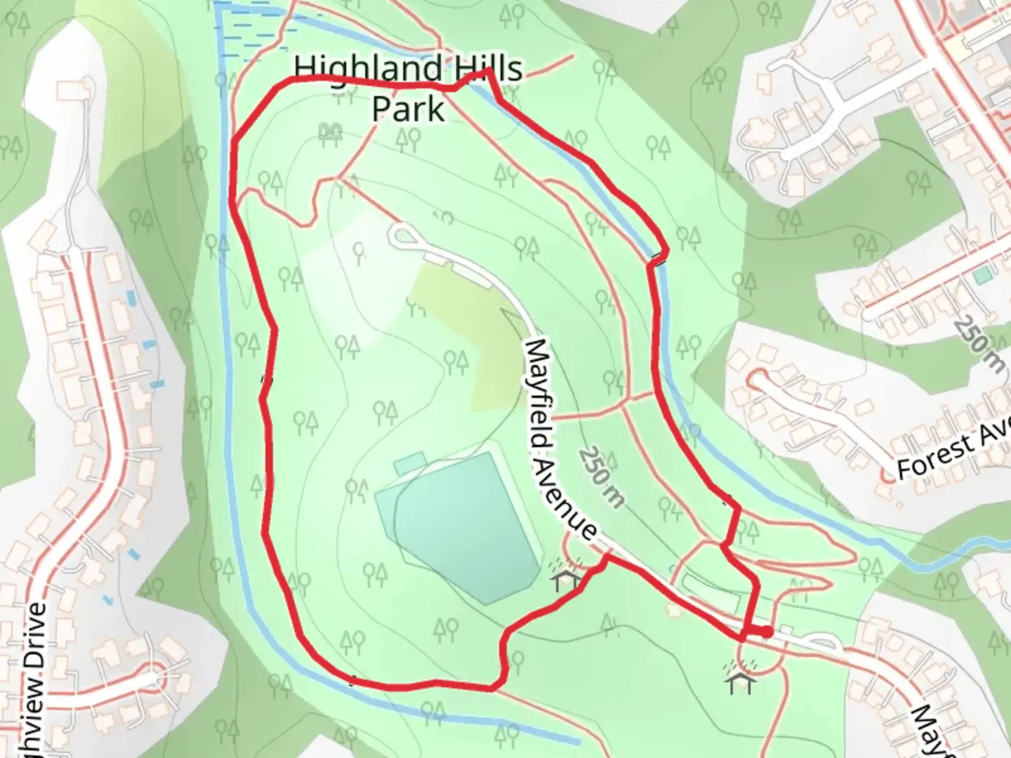 An image depicting the trail Mayfield Avenue Loop and its surrounding area.