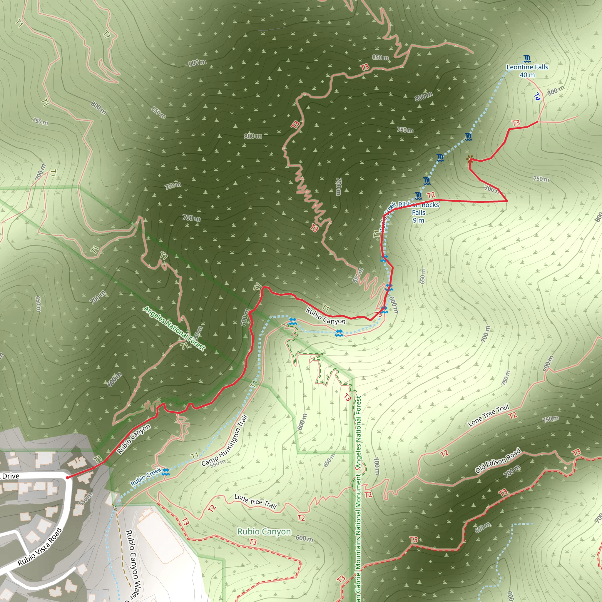 Rubio Canyon Trail mobile static map