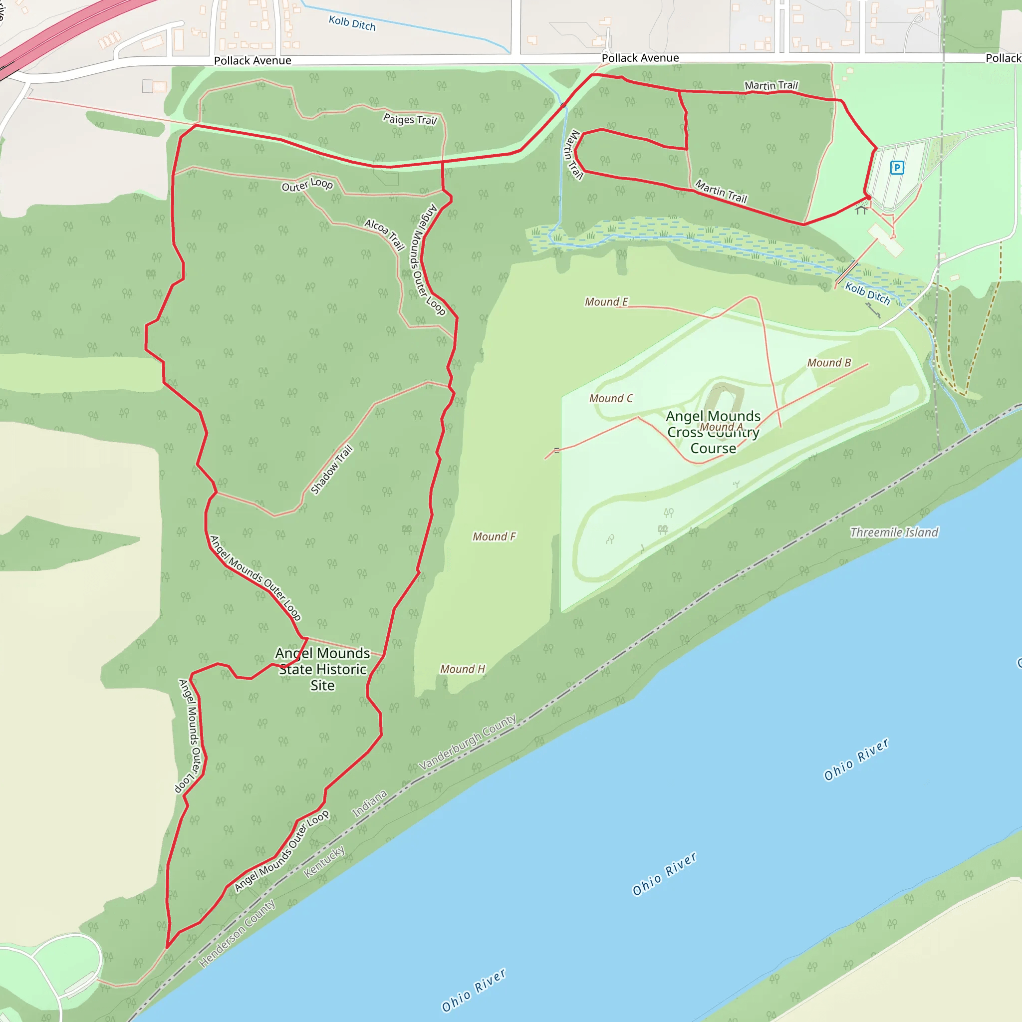 Angel Mounds Outer Loop and Martin Trail mobile static map