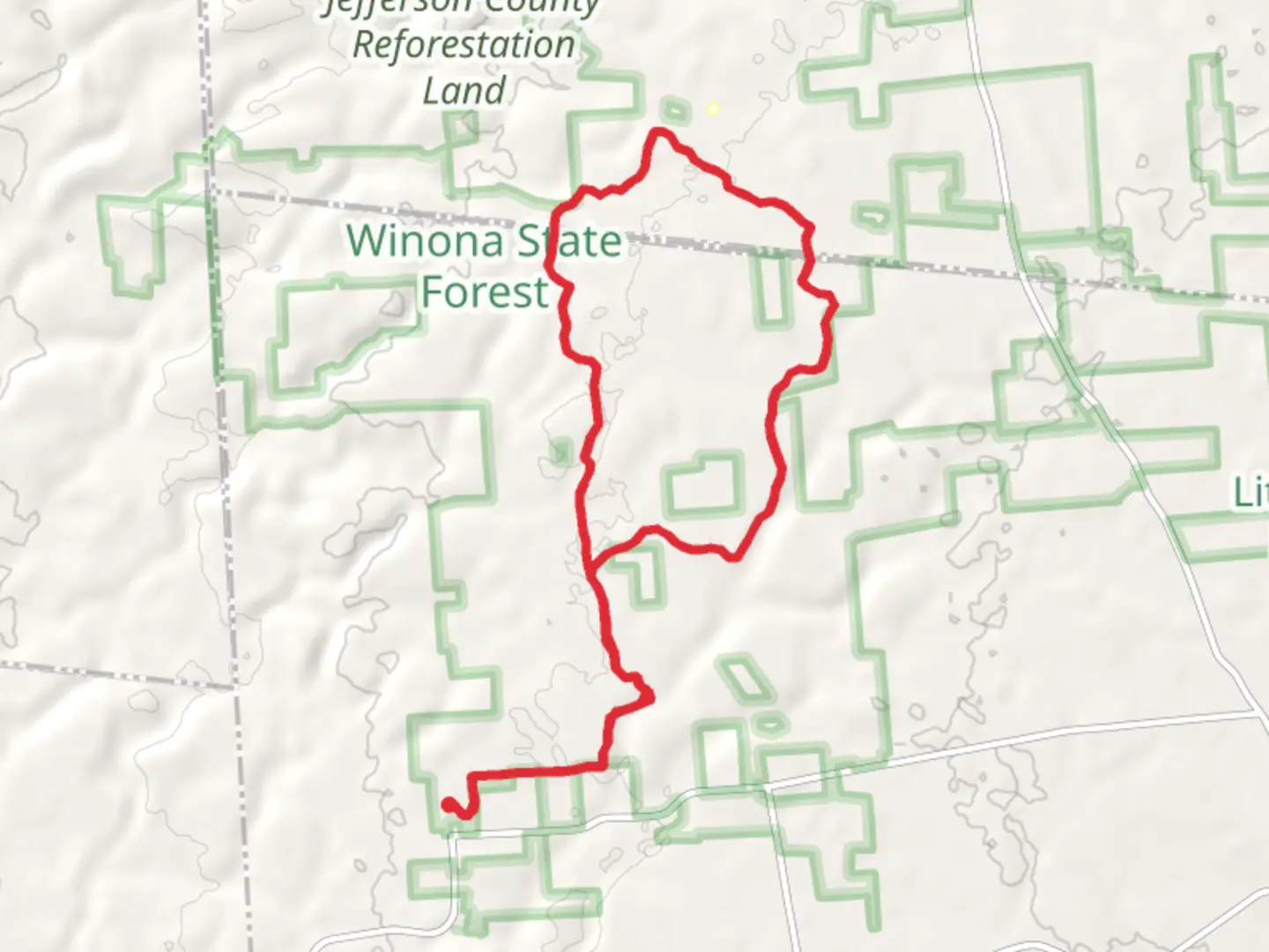 An image depicting the trail Winona Way - Ted's Turn Loop and its surrounding area.