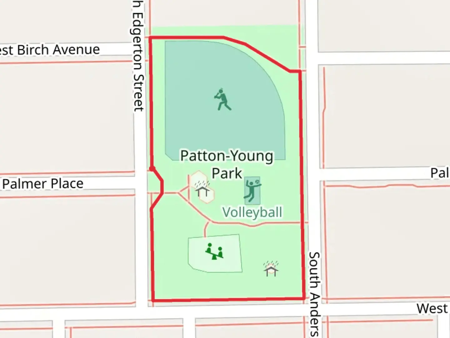An image depicting the trail Patton-Young Park Loop and its surrounding area.