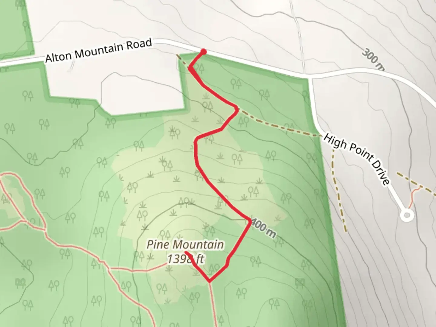 An image depicting the trail Pine Mountain from Alton Mountain Road and its surrounding area.