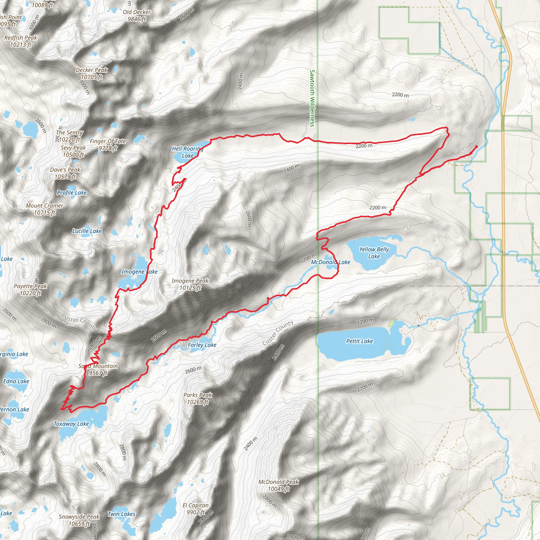 Hell Roaring Lake, Imogene Lake and Yellowbelly Loop Trail mobile static map
