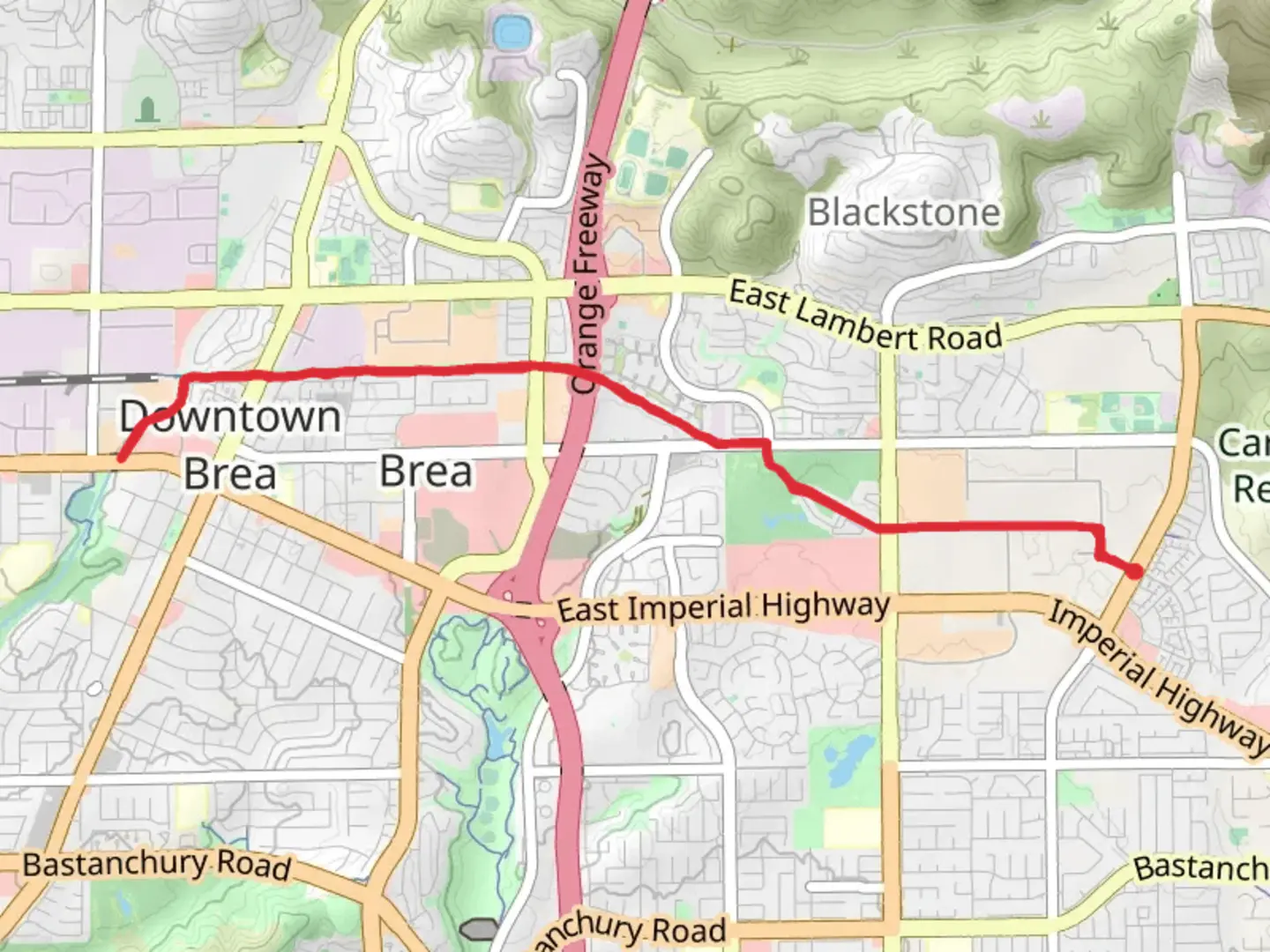 An image depicting the trail The Tracks at Brea and its surrounding area.