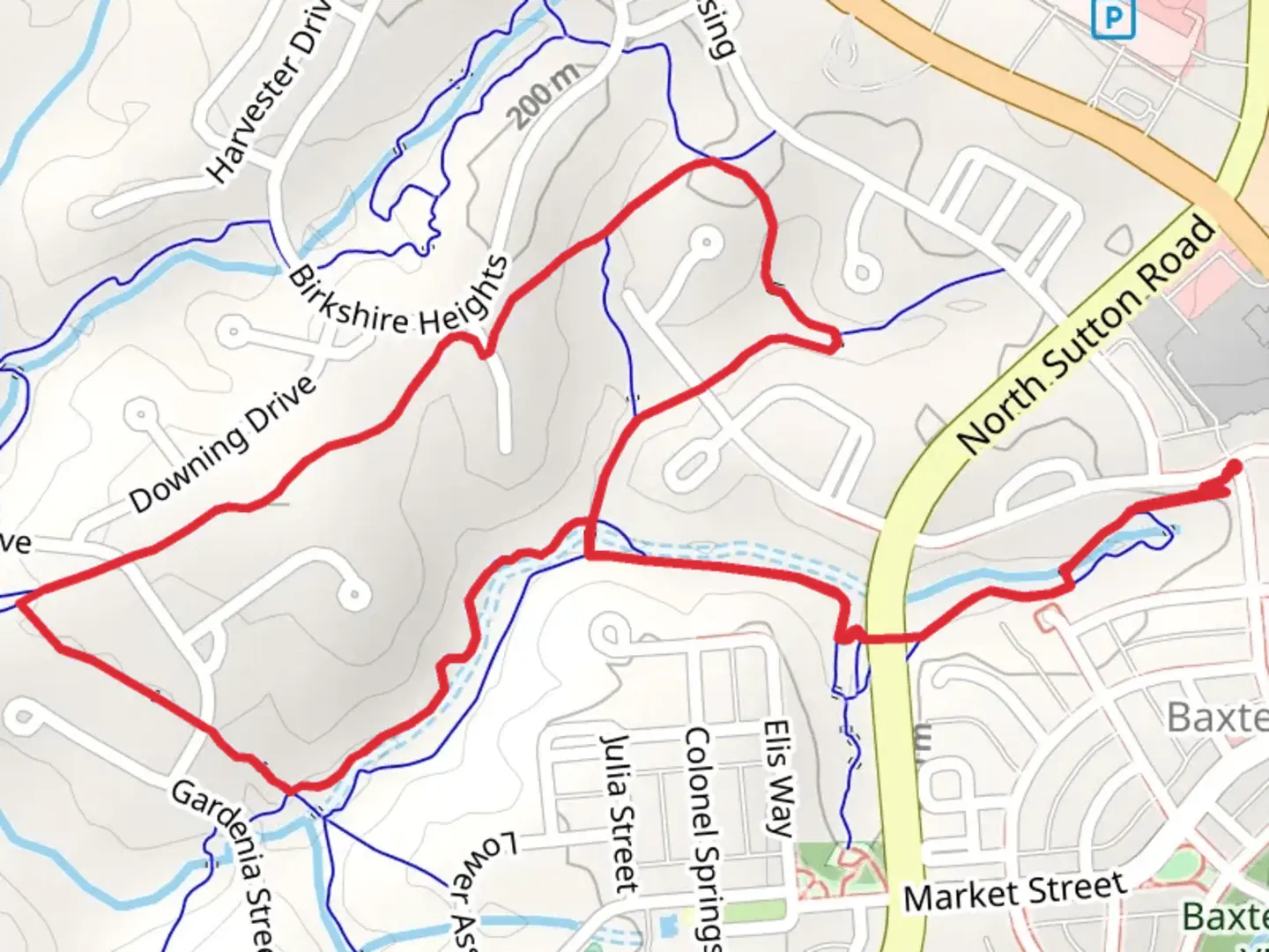 An image depicting the trail Blue Heron, River Run and Library Loop Trail and its surrounding area.