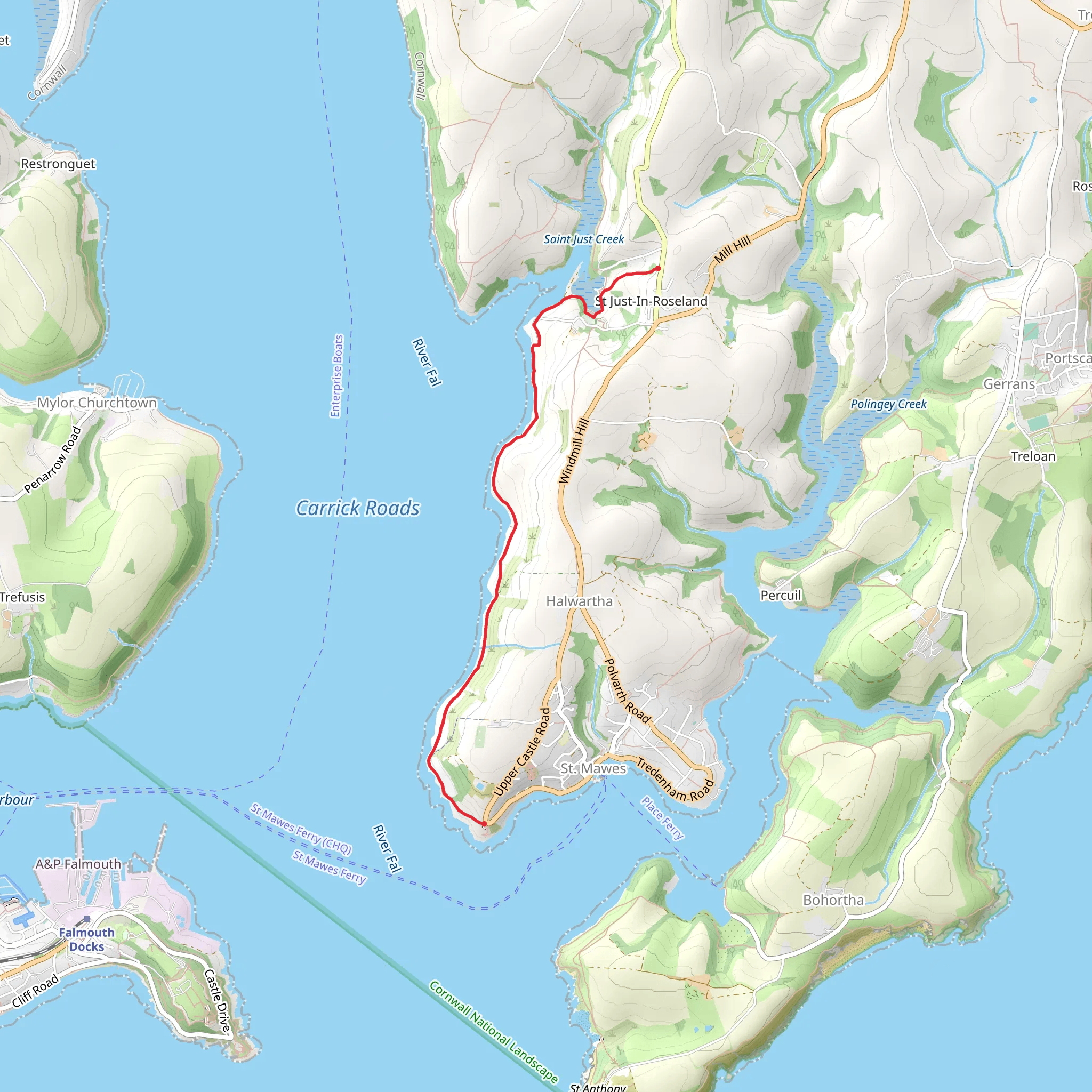St Mawes to St Just Walk mobile static map