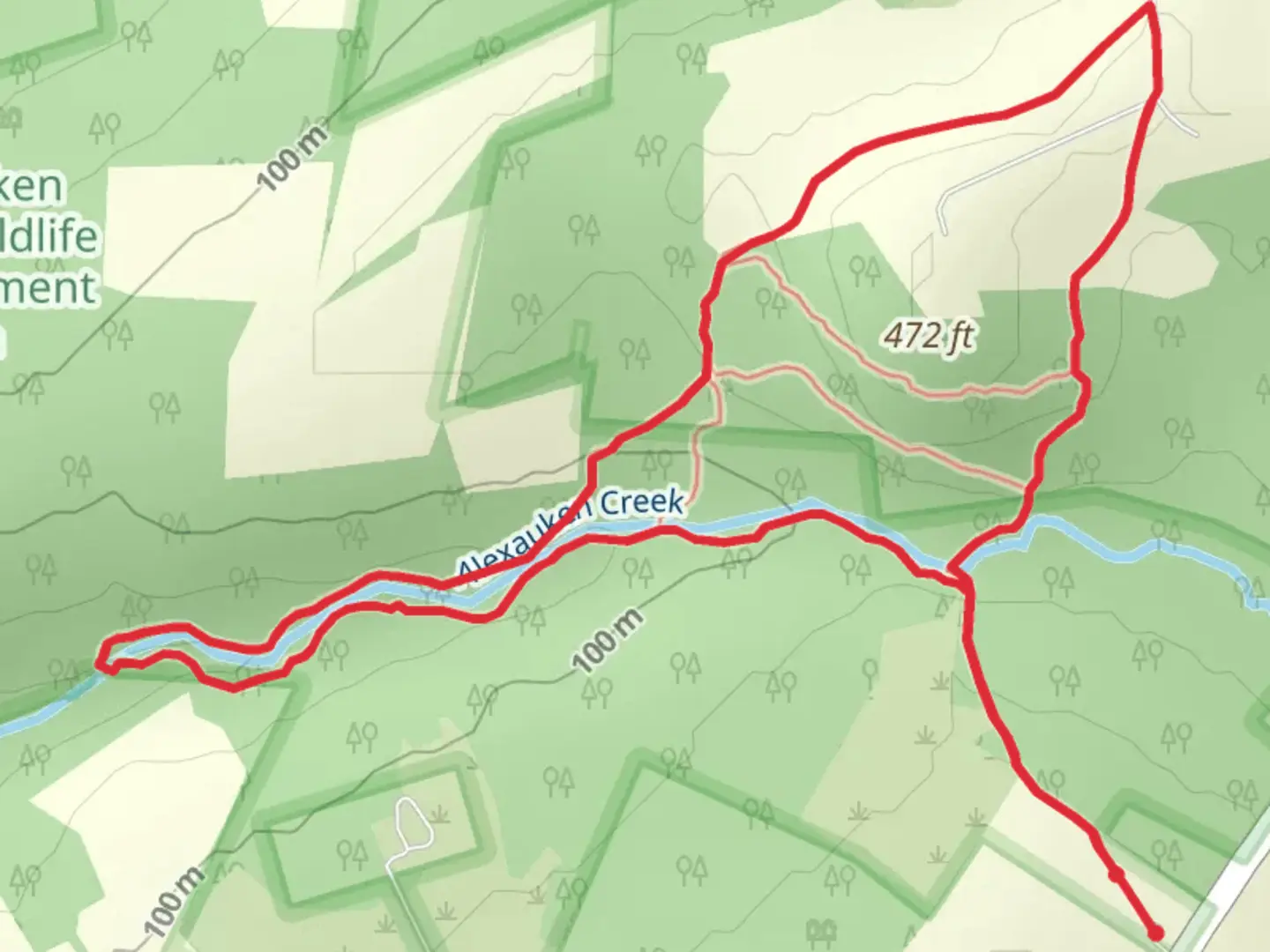 An image depicting the trail Double Bank Trailand Hedgerow Trail - Red 1 - Loop and its surrounding area.