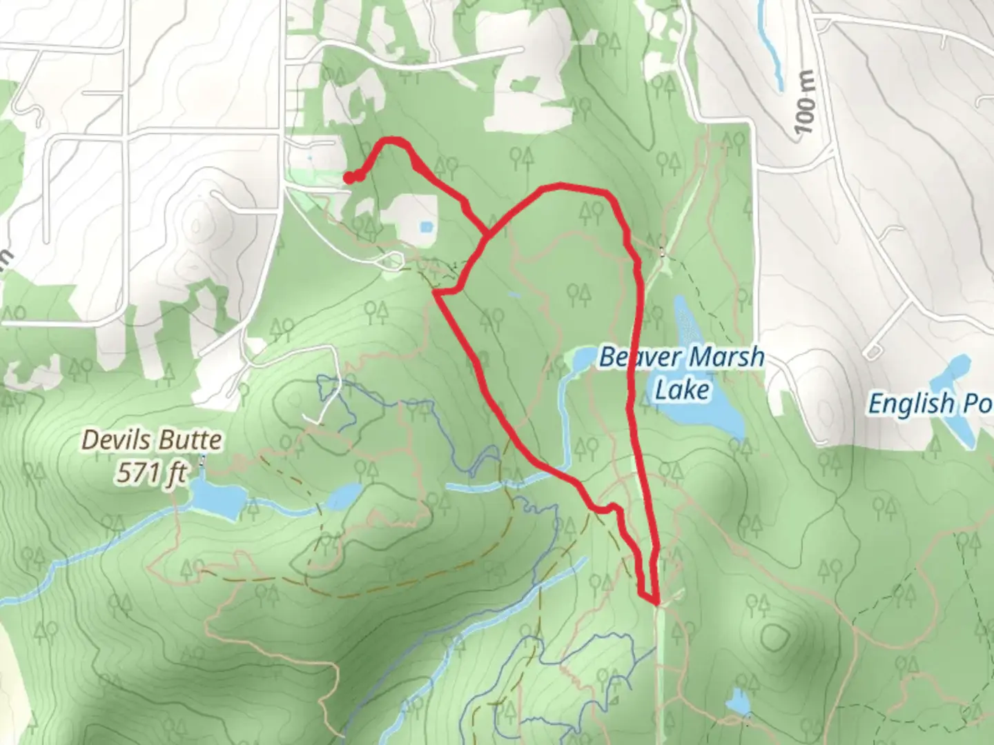 An image depicting the trail Pipeline Trail and Lower Lot Entrance Trail and its surrounding area.