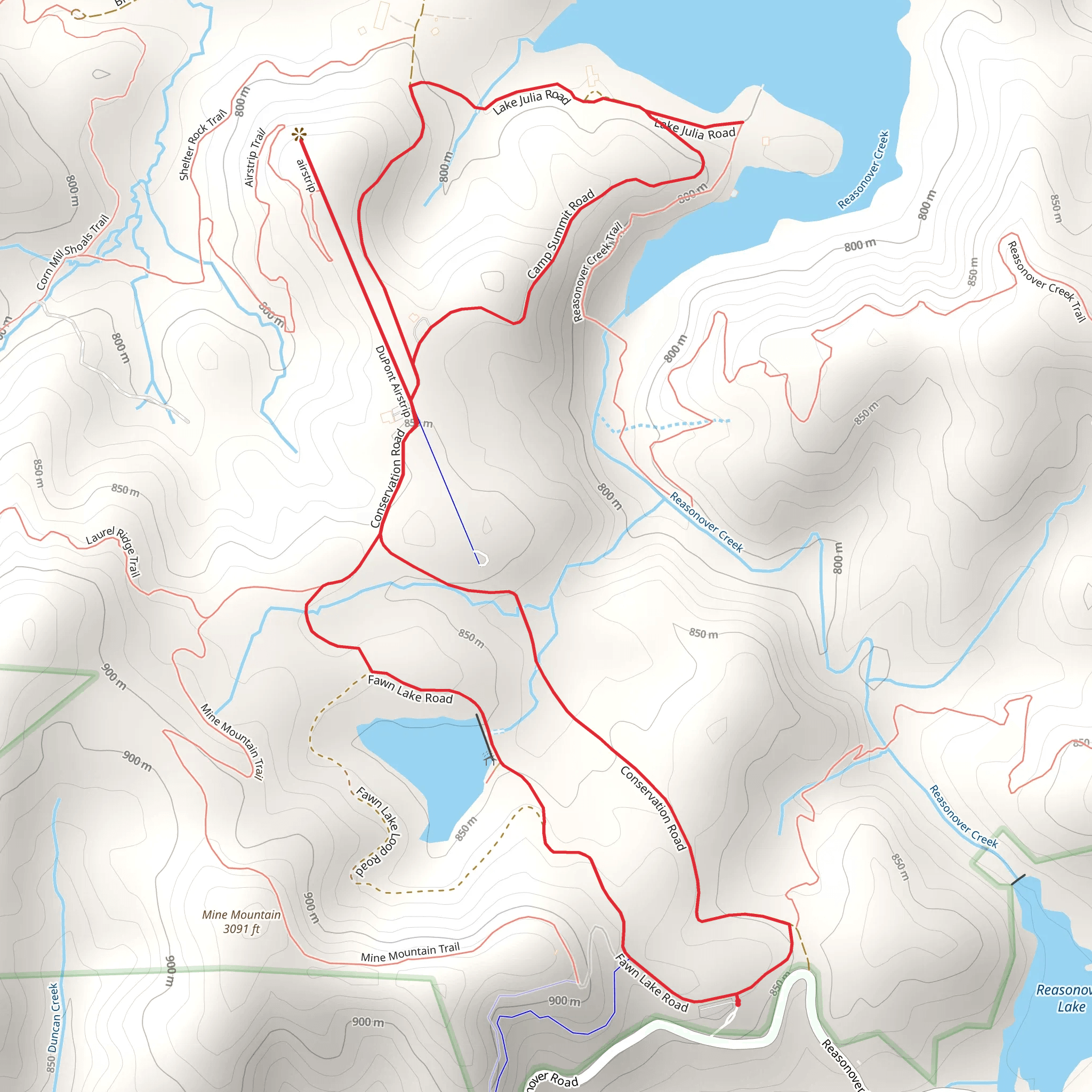 Fawn Lake Road, Airstrip and Lake Julia Road Loop mobile static map