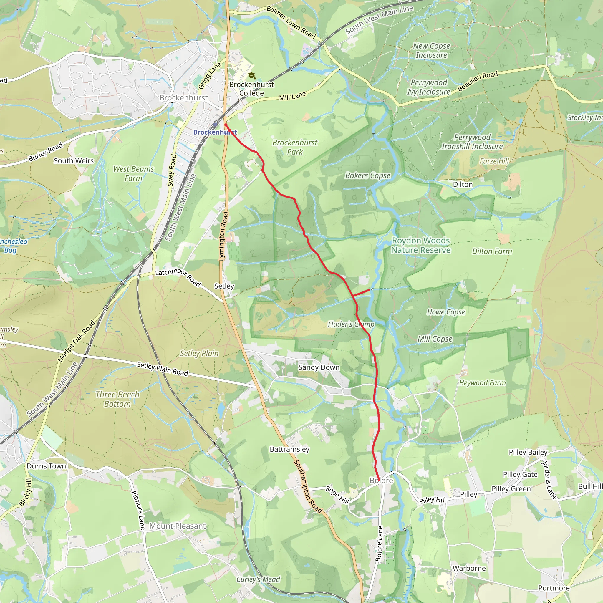 Brockenhurst to Boldre via Roydon Woods mobile static map