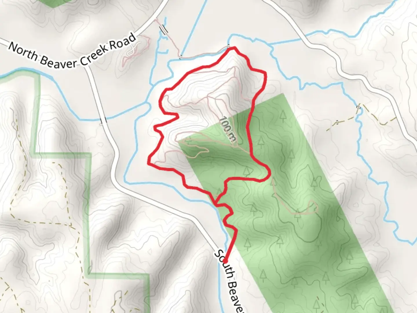 An image depicting the trail Loop along Beaver Creek and its surrounding area.