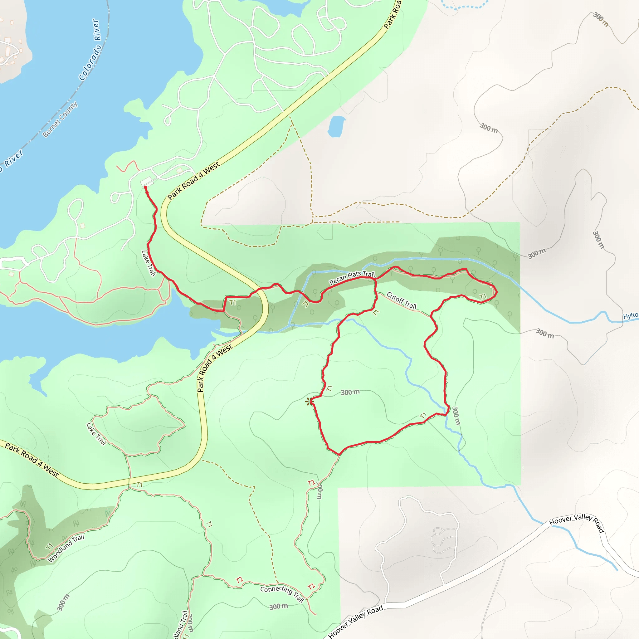 Inks Lake Trail and Pecan Flats Trail mobile static map