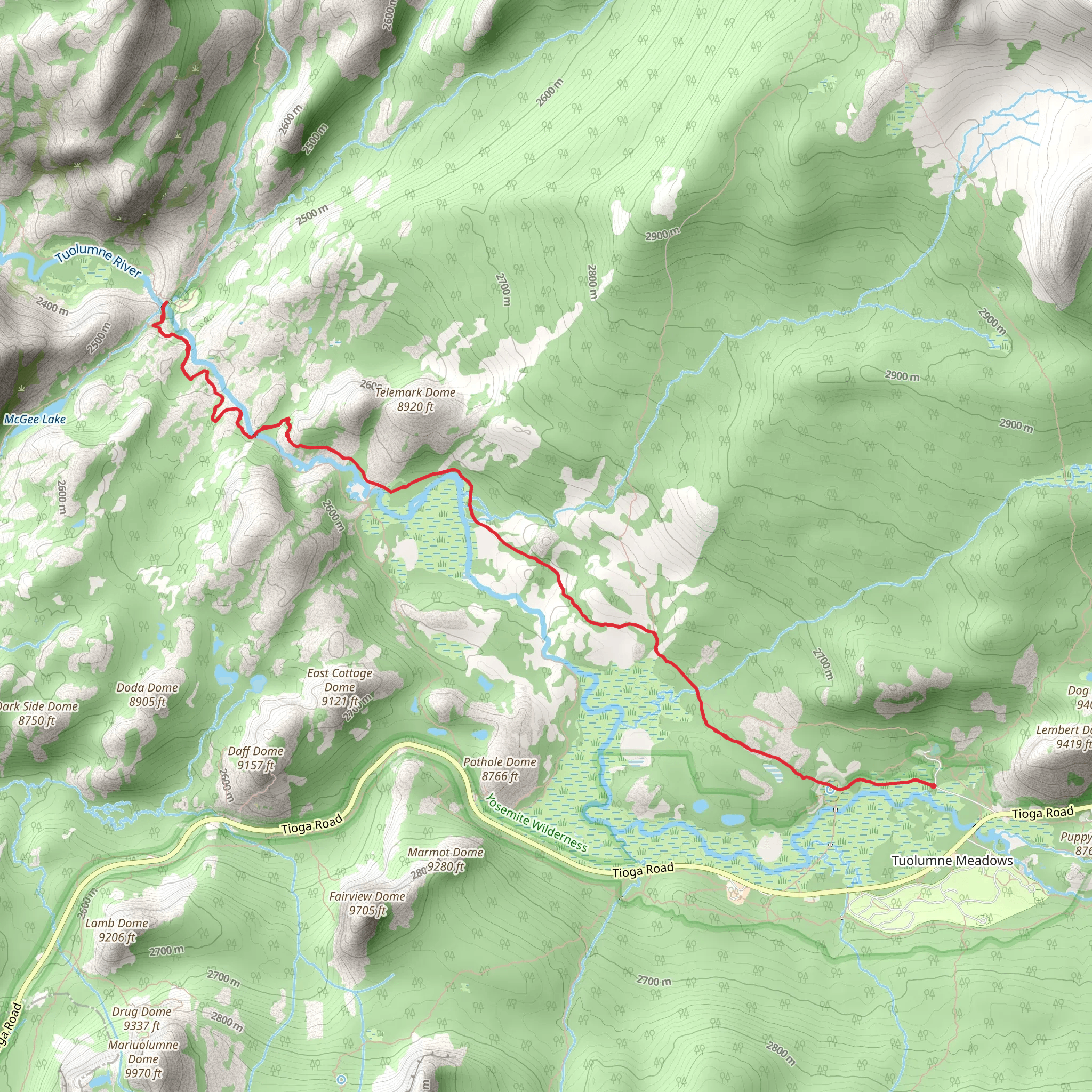 Tuolumne River and Falls via PCT mobile static map