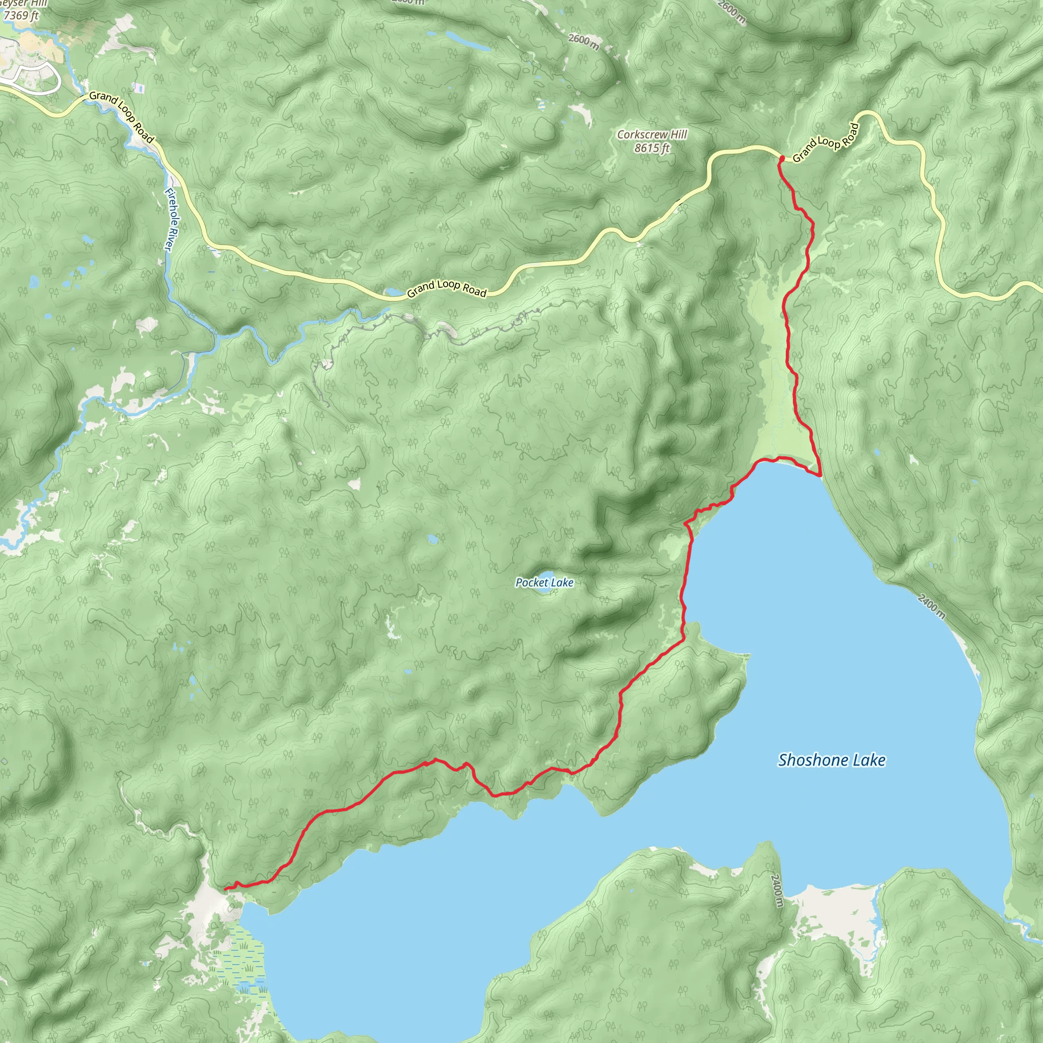 North Shore Shoshone Lake via DeLacy Creek Trail mobile static map