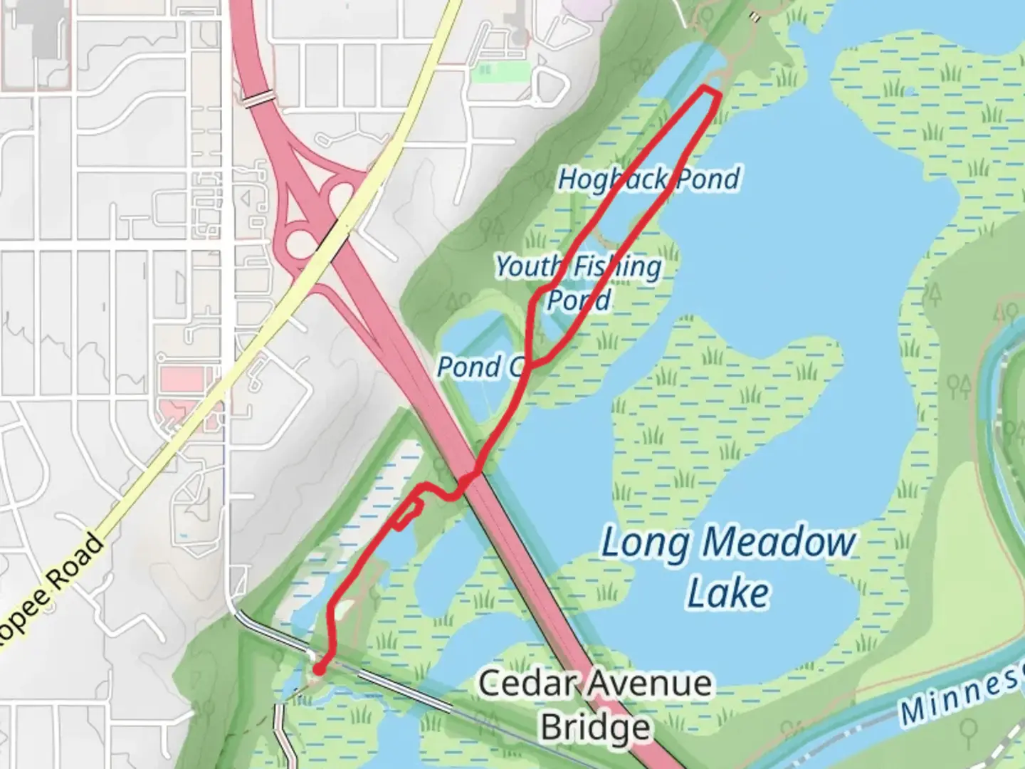 An image depicting the trail Hogback and Youth Fishing Ponds Loop and its surrounding area.