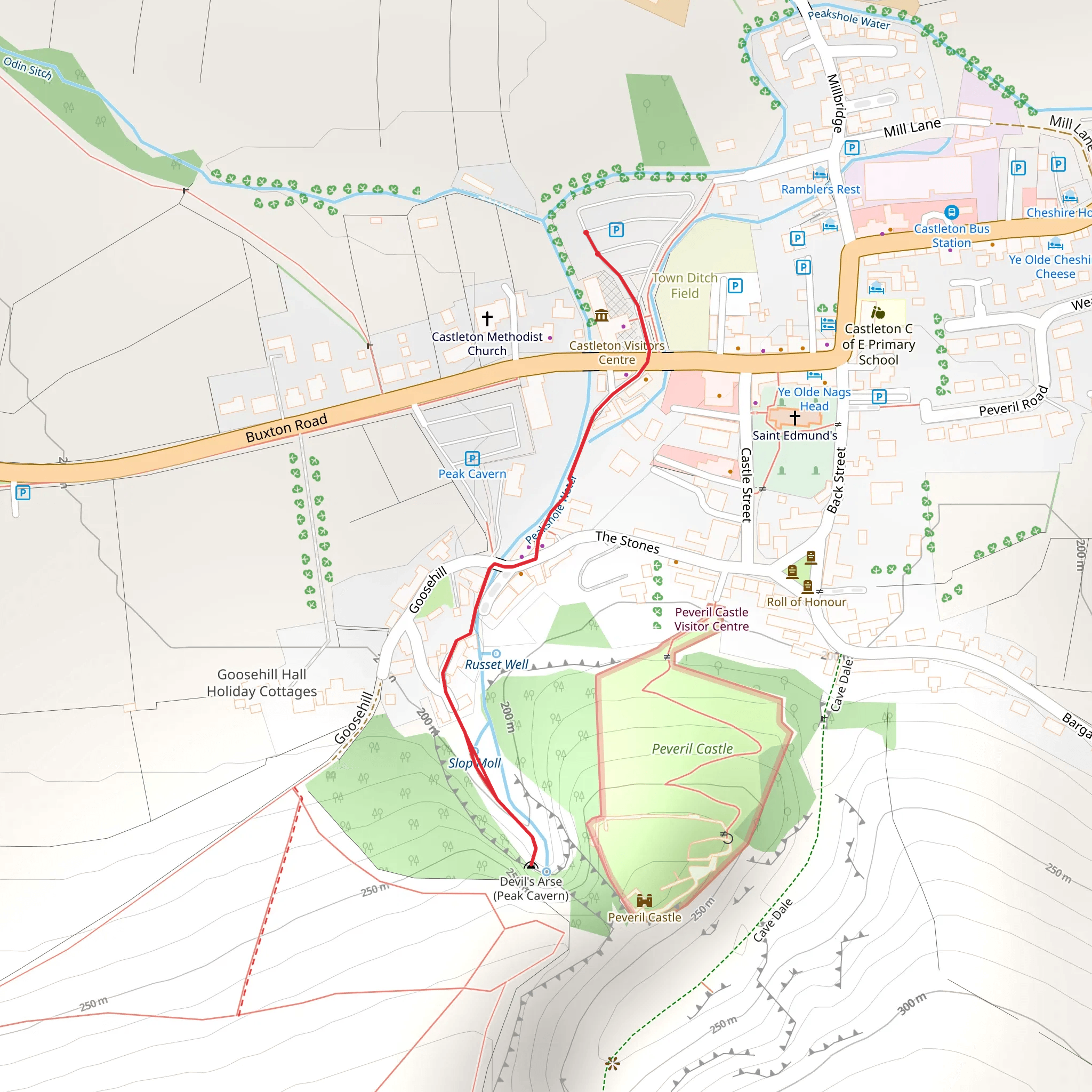 The Devil's Arse Walk from Castleton mobile static map