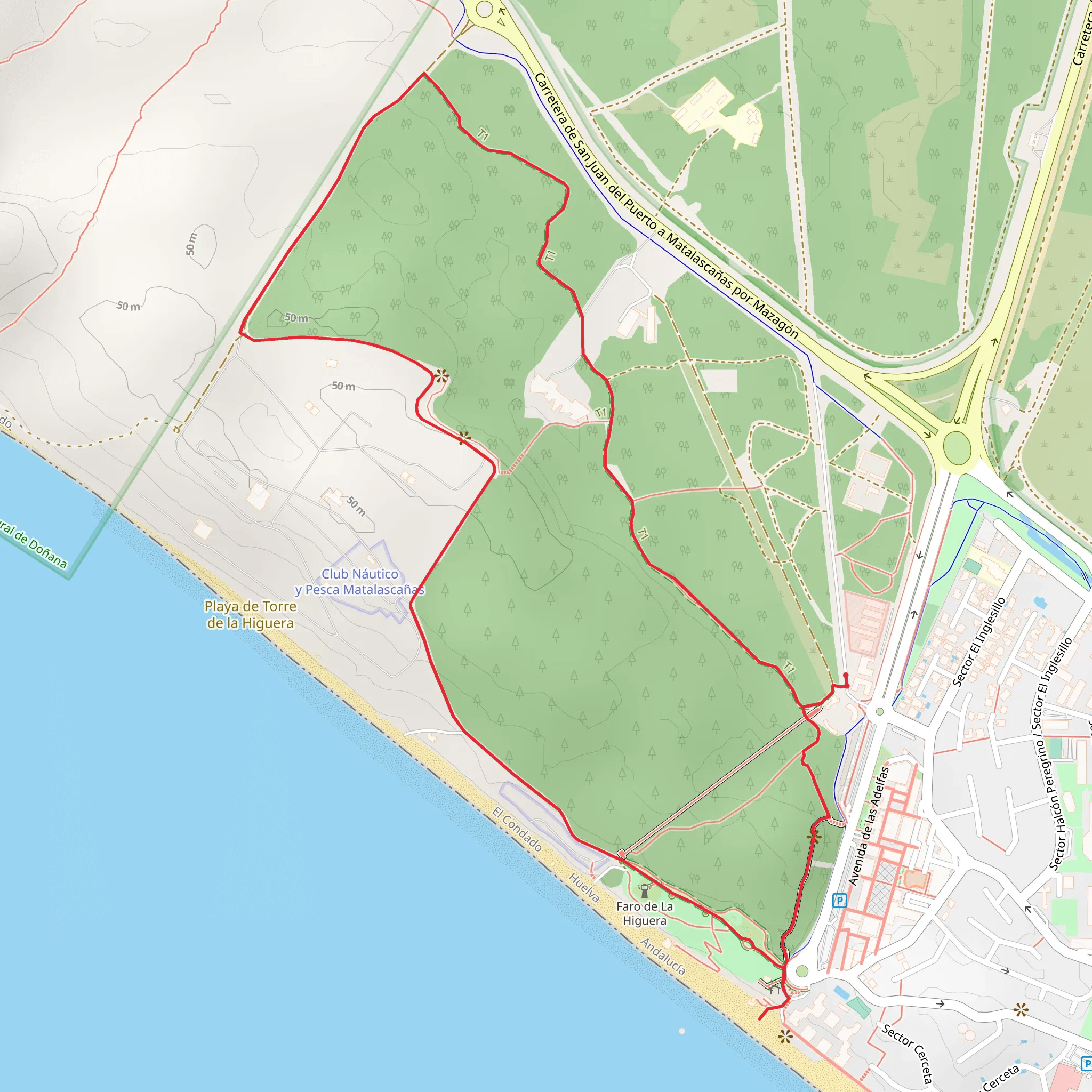 Ruta circular por el Dunar de Matalascañas mobile static map