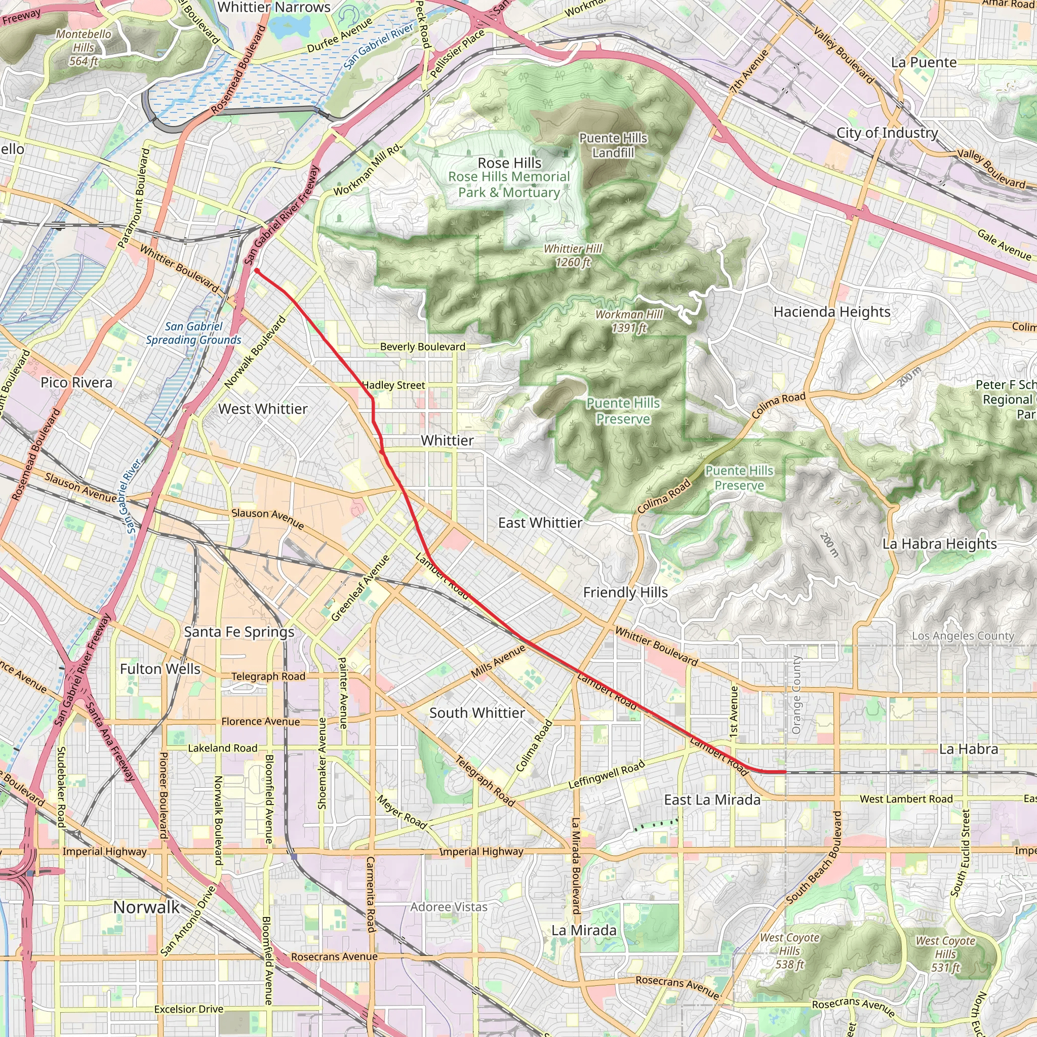 Whittier Greenway Trail mobile static map
