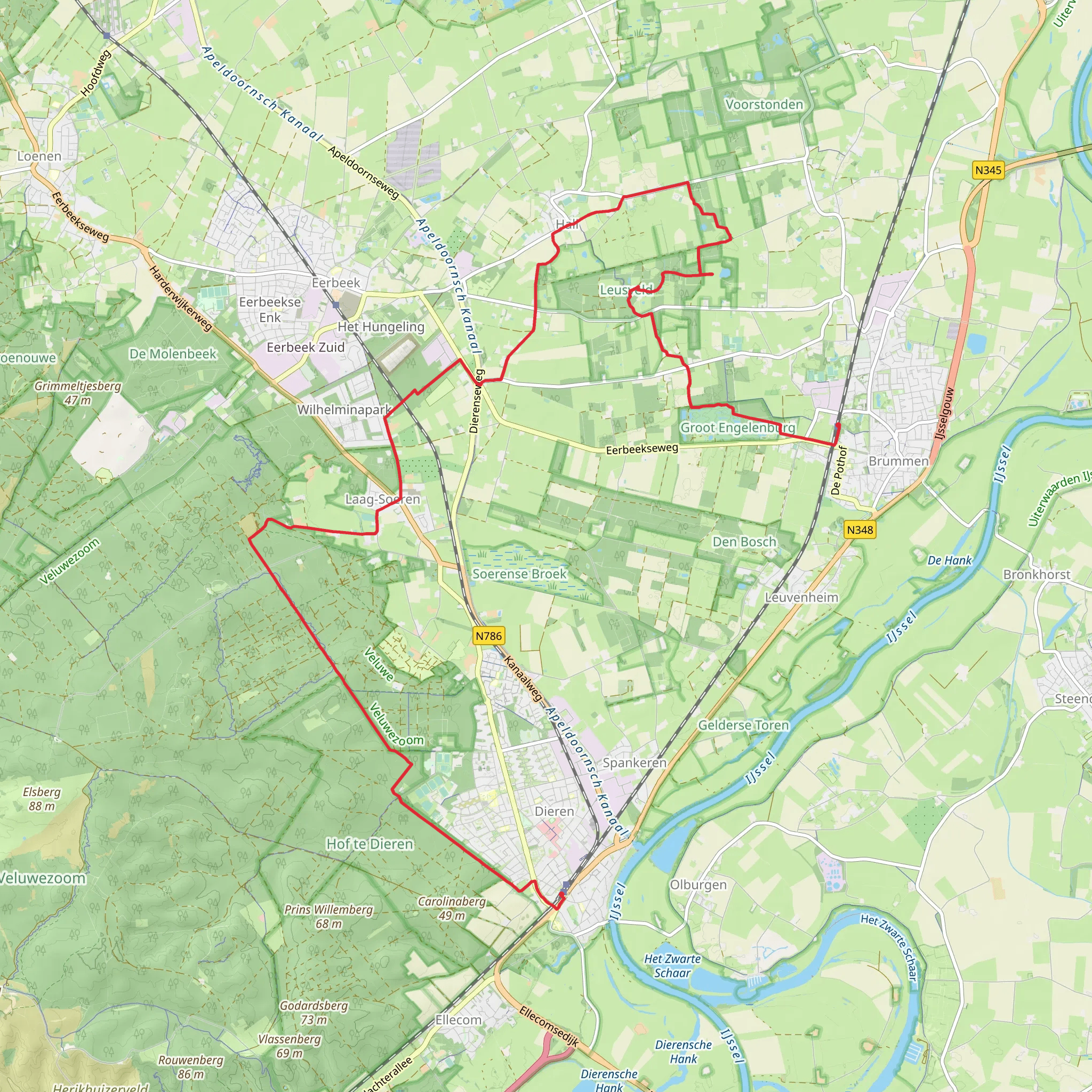 Brummen to Dieren via Leusveld and Schaddeveld mobile static map