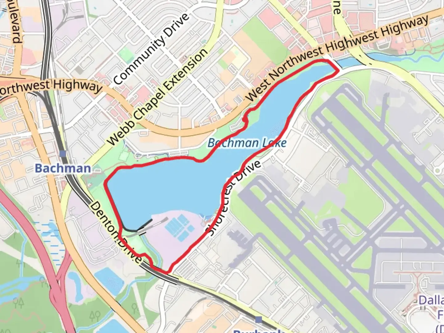 An image depicting the trail Bachman Lake Loop and its surrounding area.