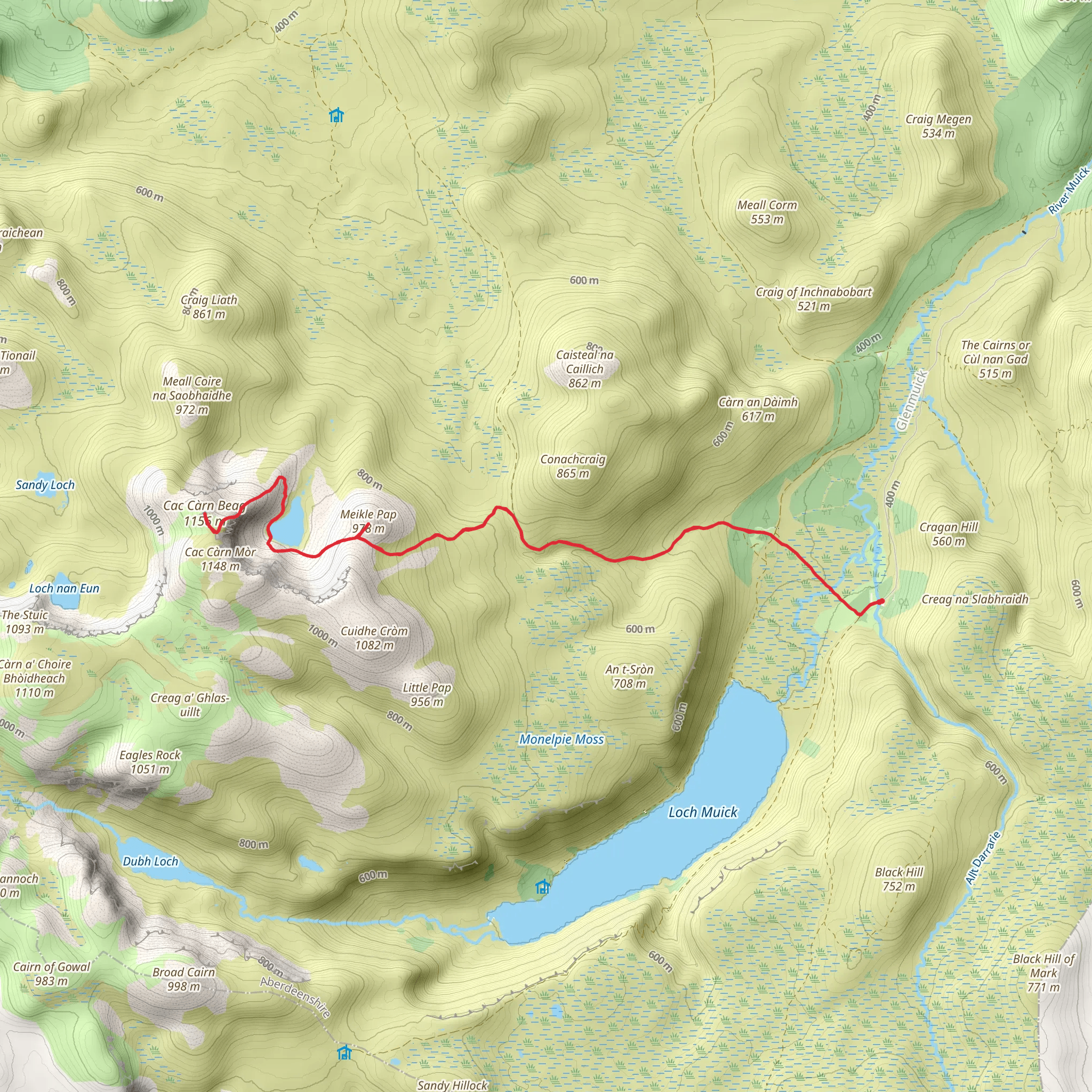 Cac Carn Beag and Lochnagar from Spittal of Glenmuick mobile static map