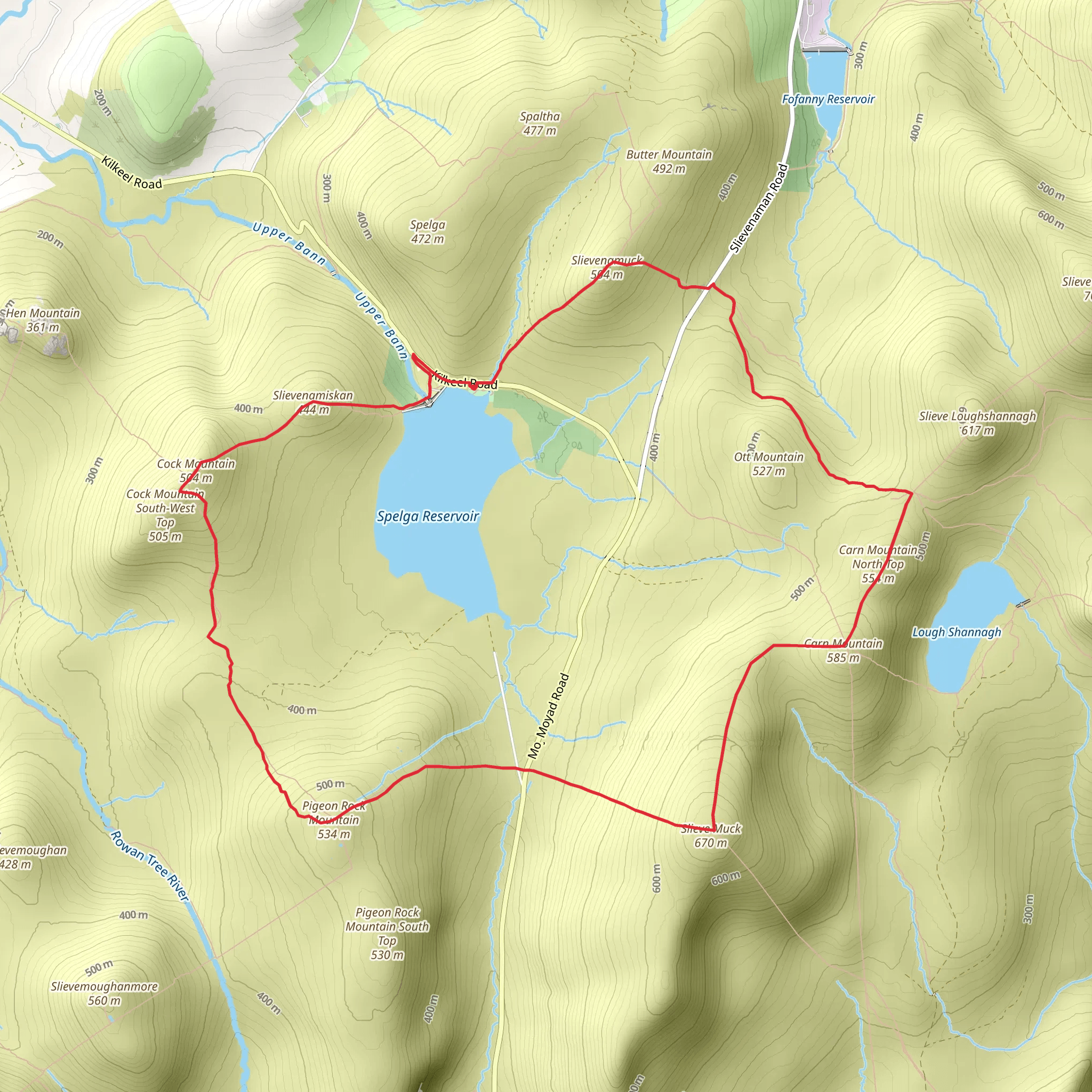 Cock Mountain and Carn Mountain North Top Loop from Spelga Reservoir mobile static map