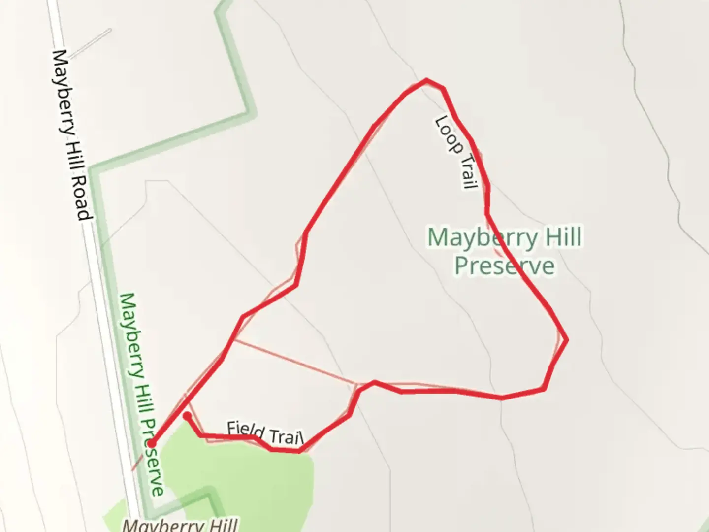 An image depicting the trail Mayberry Hill Loop and its surrounding area.