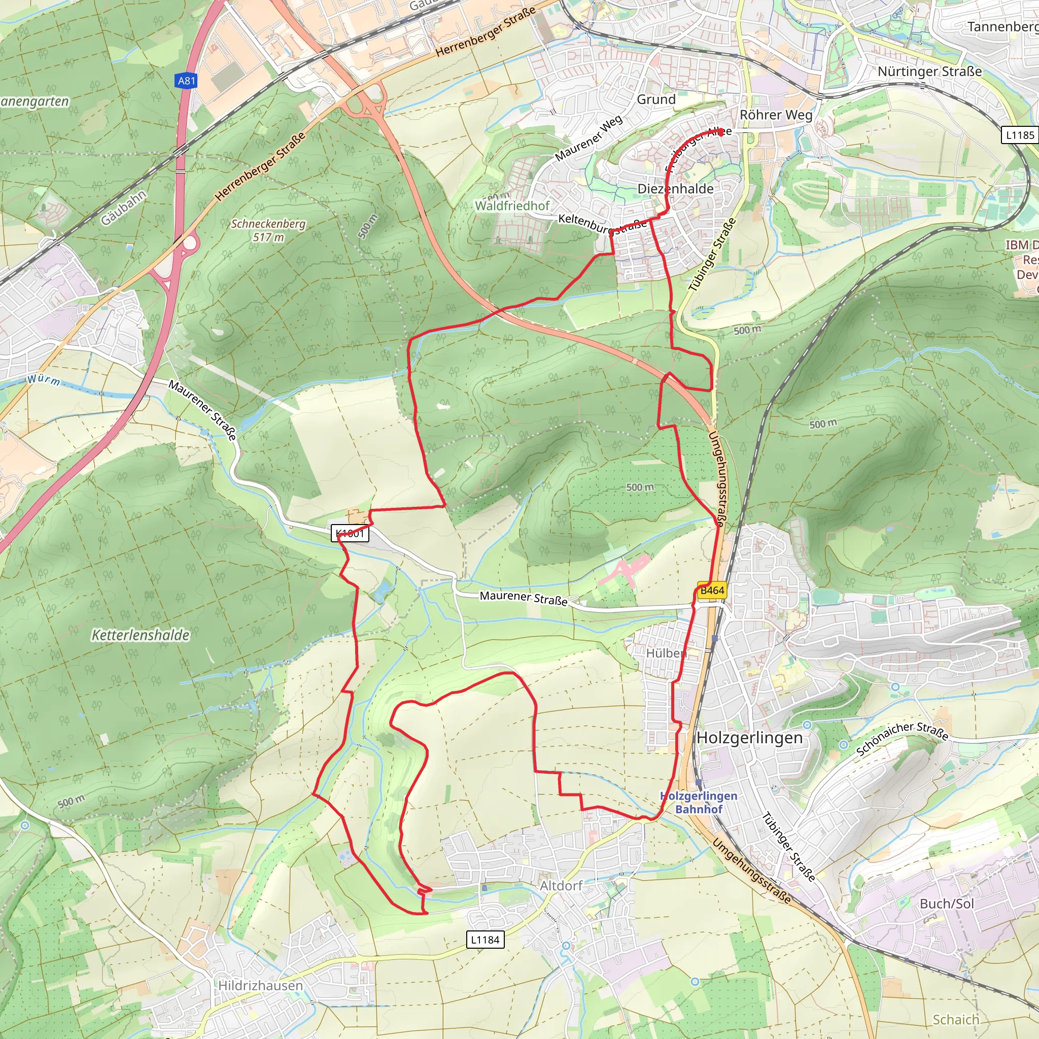 Sudbahnhof and Holzgerlingen Bahnhof Loop mobile static map