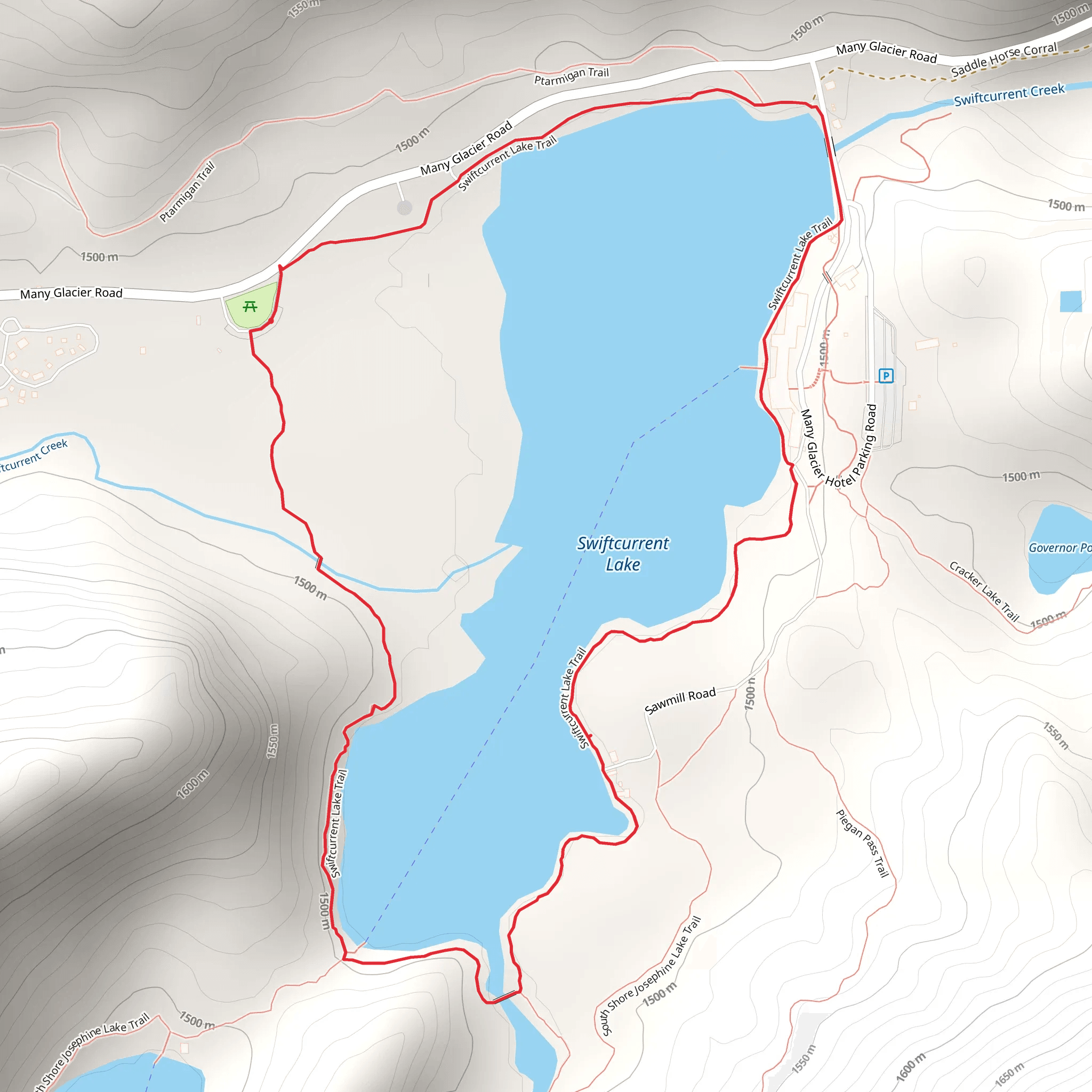 Swiftcurrent Lake Loop mobile static map