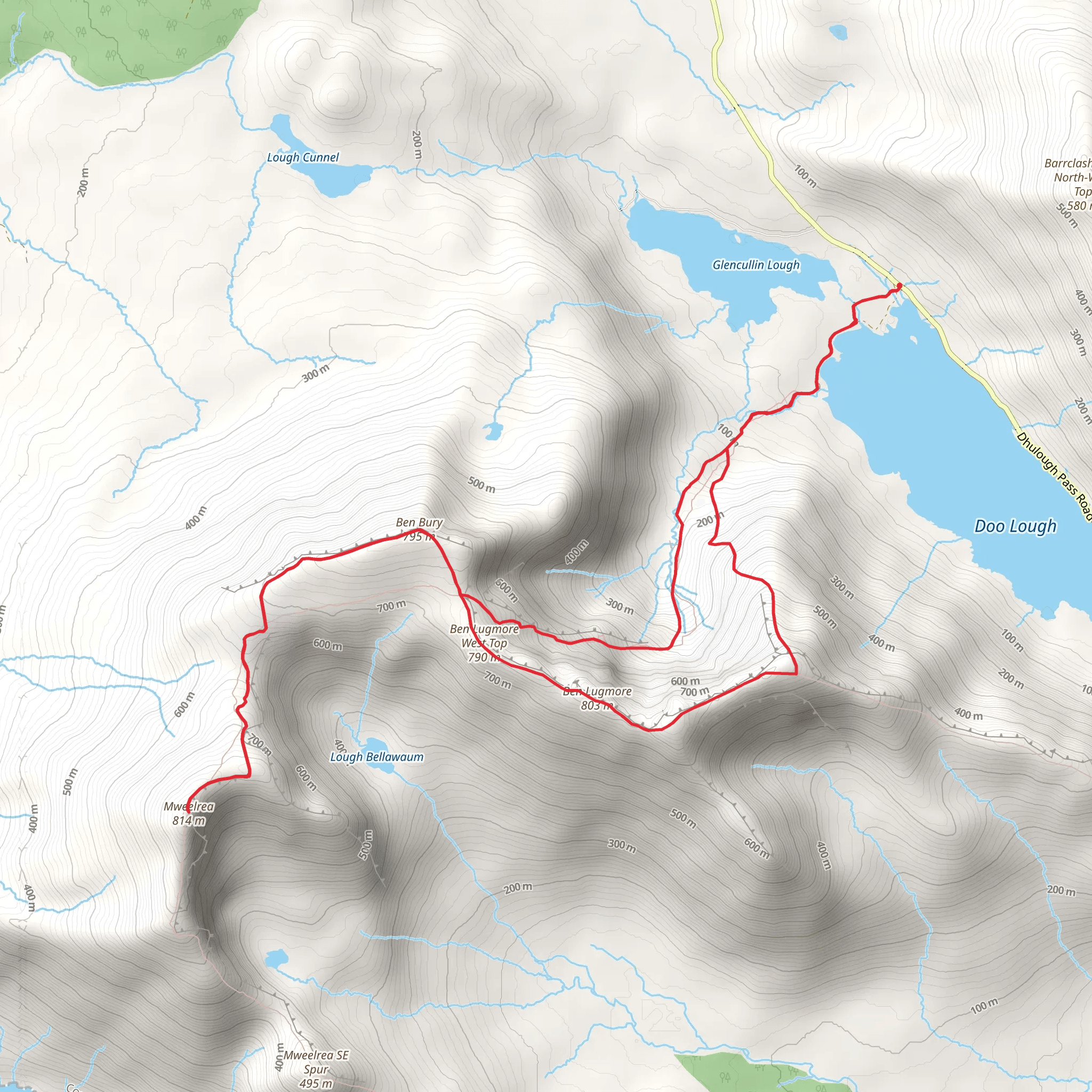 Mweelrea Mountain via Ben Lugmore mobile static map
