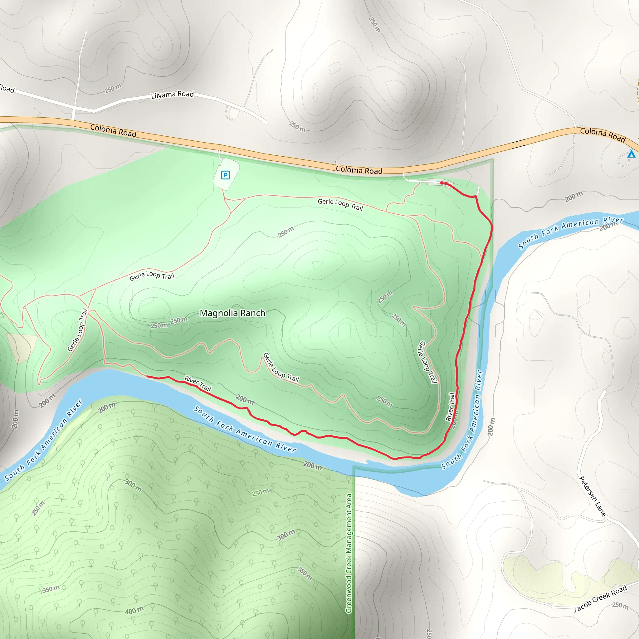 South Fork American River via River Trail mobile static map