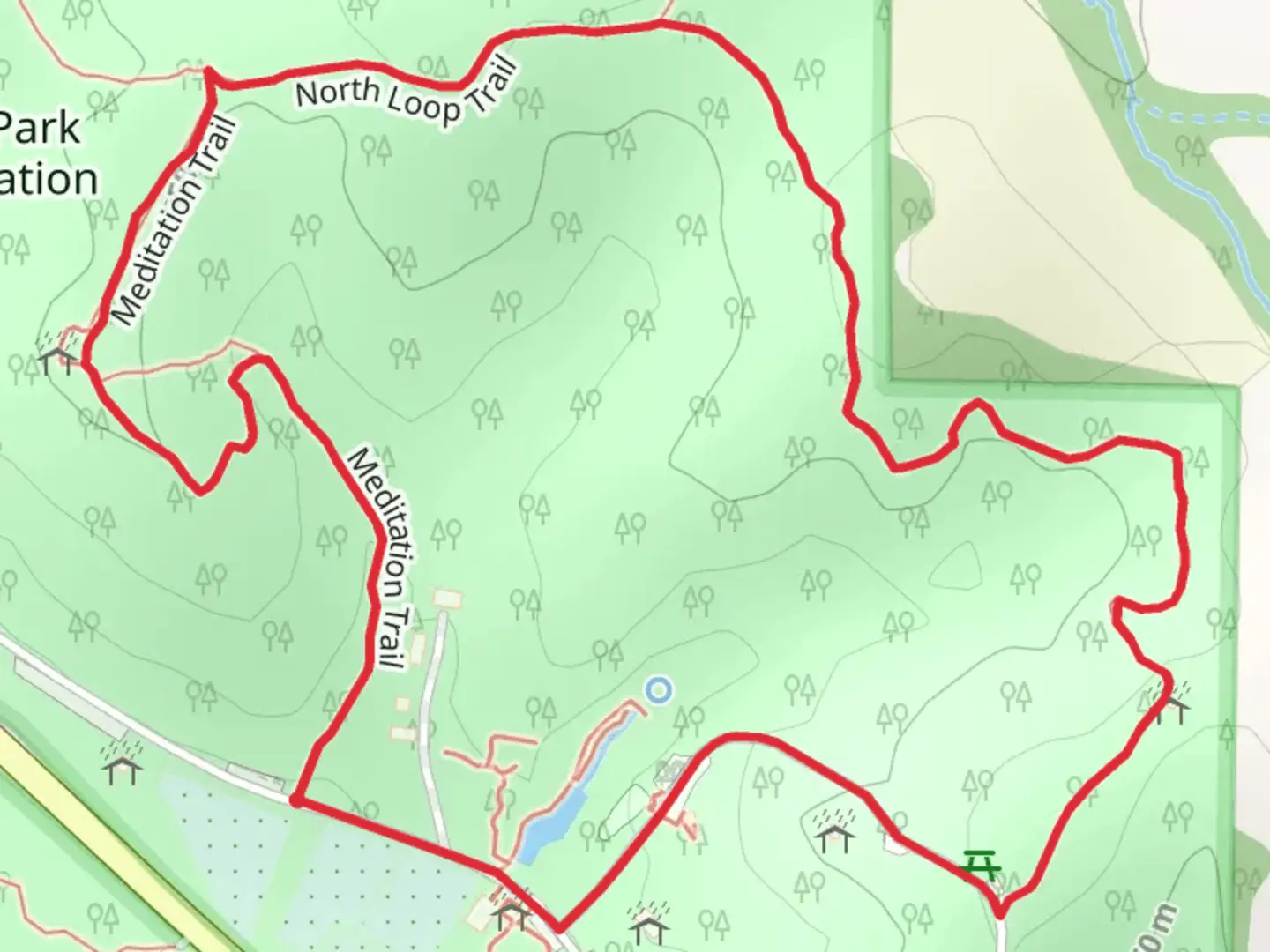 An image depicting the trail Meditation - North - South Loop and its surrounding area.