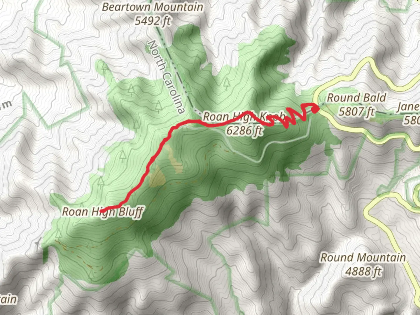 An image depicting the trail Cloudland Mountain and Roan Bluffs Trail and its surrounding area.
