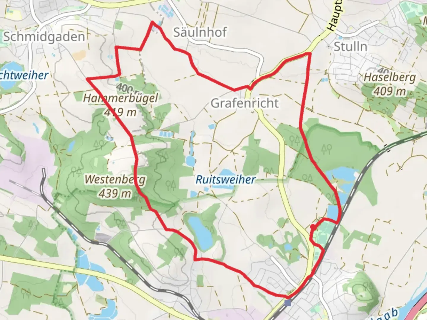 An image depicting the trail Forsterweiher via Westernbergweg and its surrounding area.