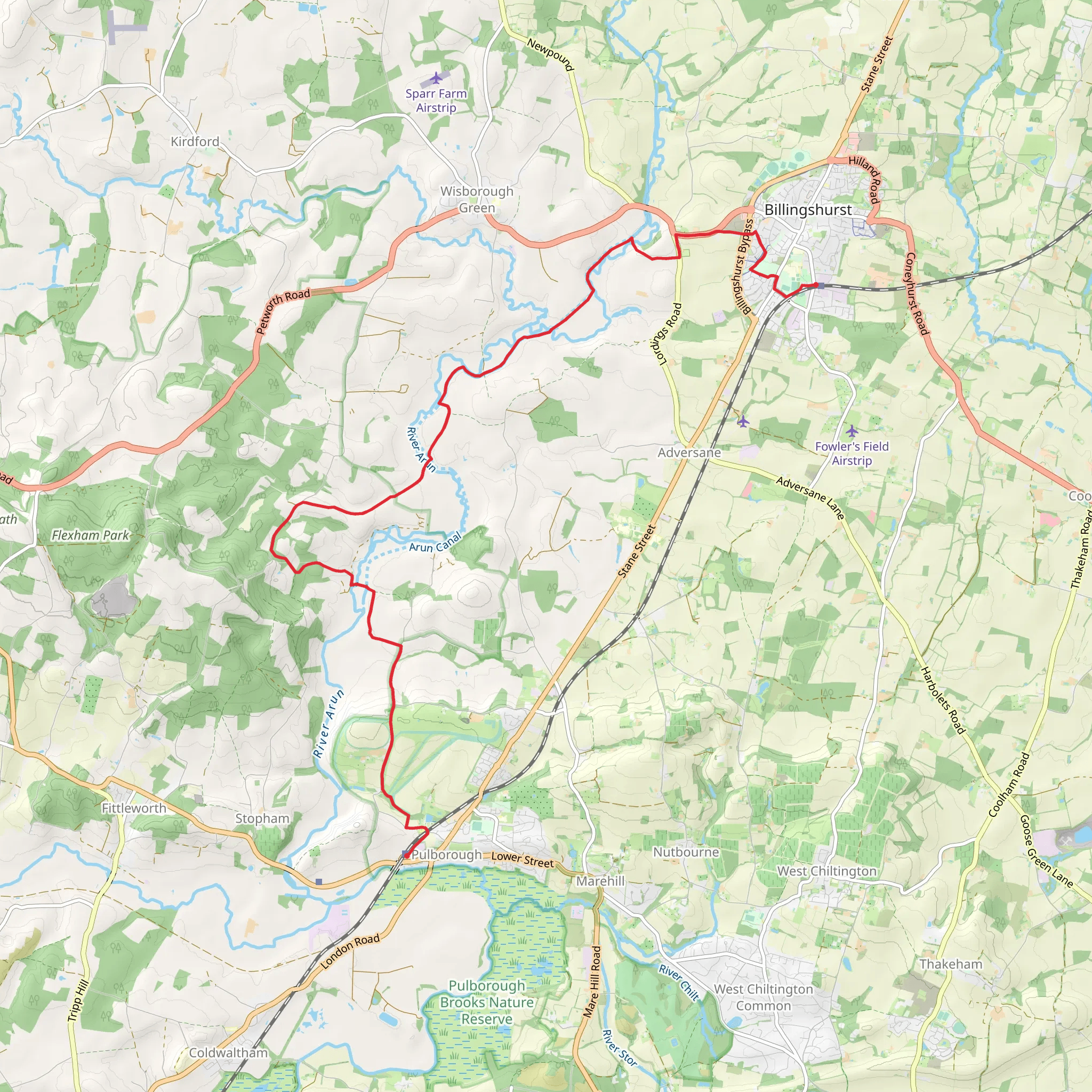 Billingshurst to Pulborough Walk mobile static map